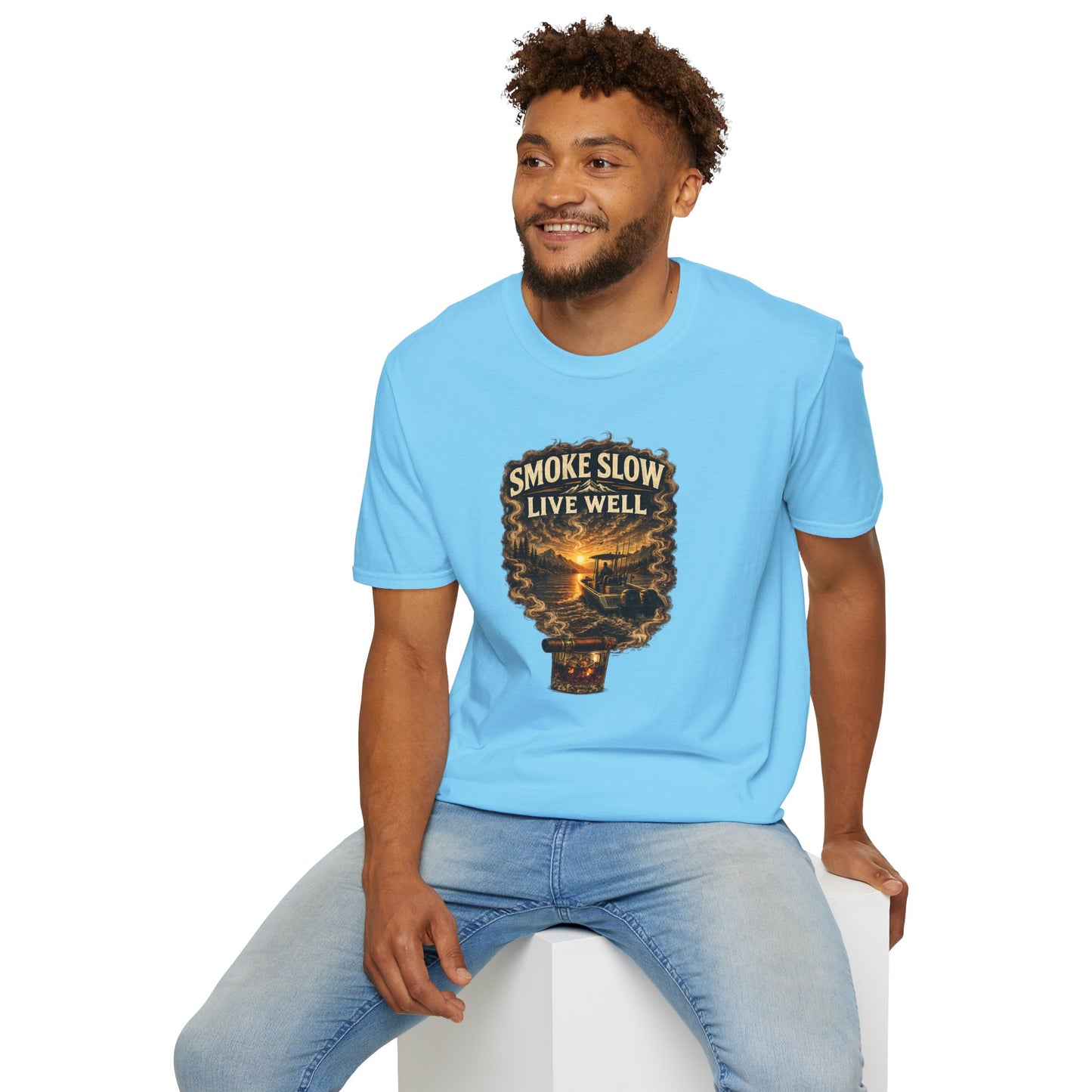 Smoke Slow Live Well Fishing T-Shirt – Cigar, Whiskey & Angler Lifestyle Tee
