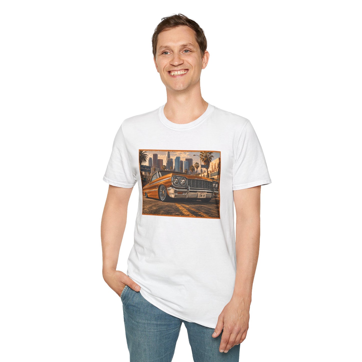 Los Angeles Lowrider T-Shirt, Orange Classic Car Graphic Tee, 1964 Style Car Shirt for Car Lovers