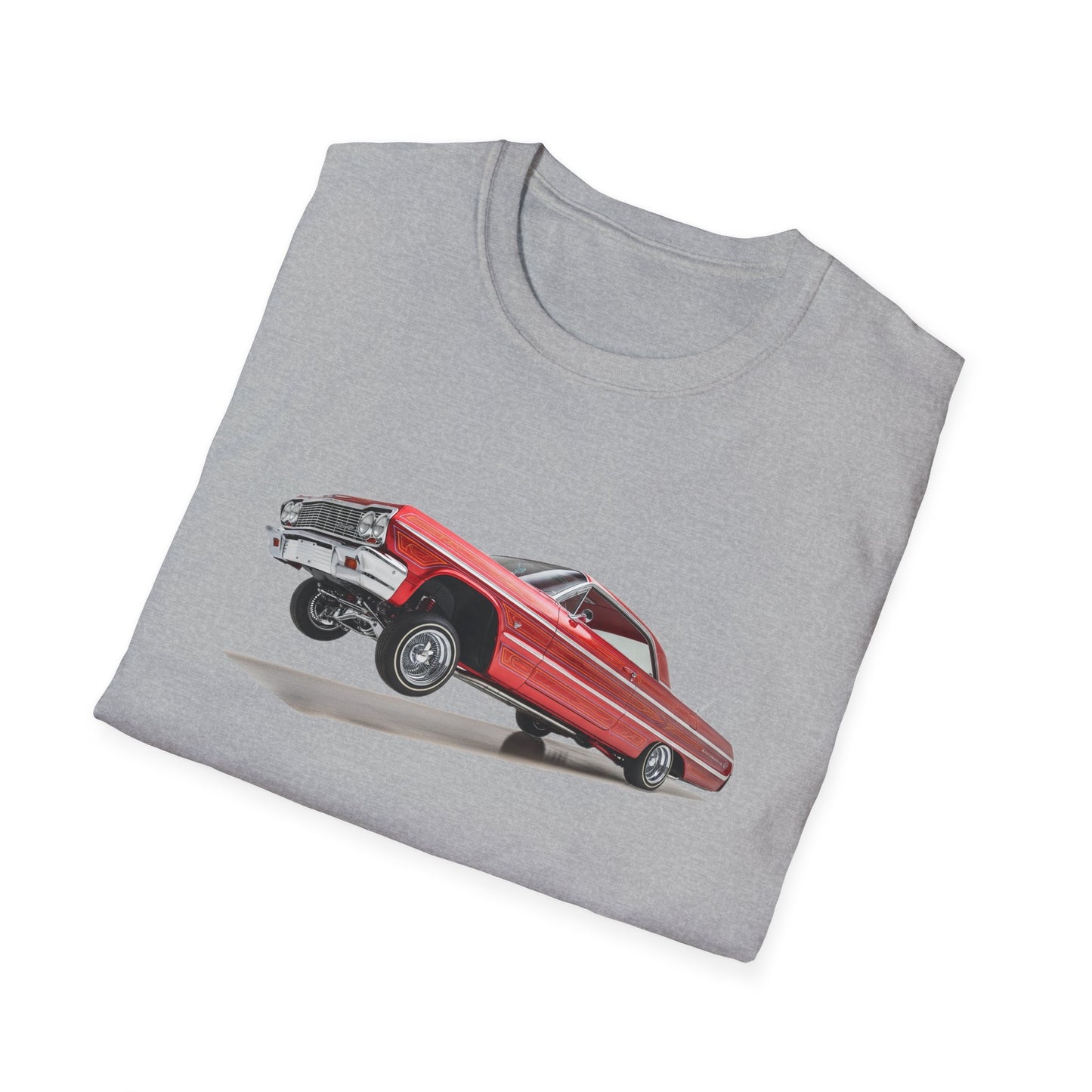 1964 Chevy Impala Hydraulics Lowrider Hoppin' graphic T-Shirt - Old School Hip Hop Cholo Art Tee Design - Chicano Car Club Graphic Tee