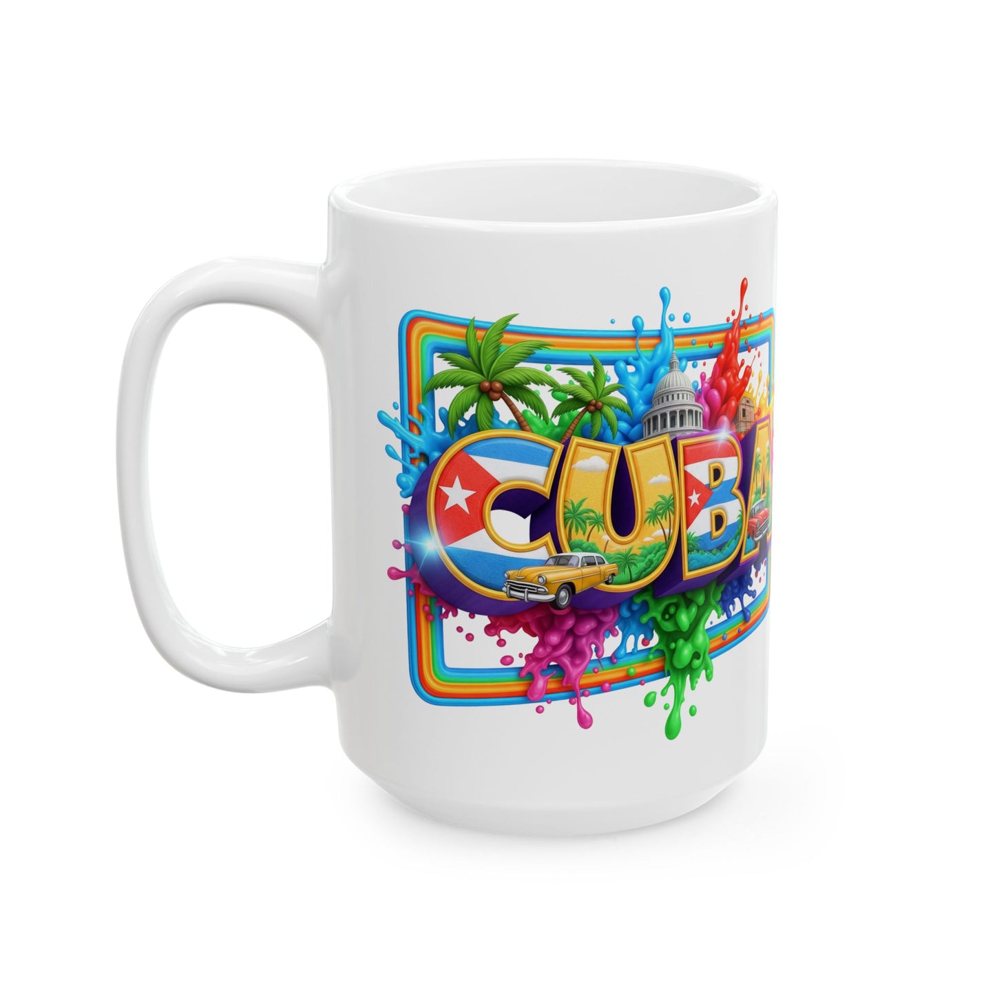 Colorful Cuban Flag Ceramic Mug, 11oz 15oz - Vibrant Cuba Souvenir Coffee Cup, Patriotic Tea Mug, Cuban American Gift, Kitchen Decor