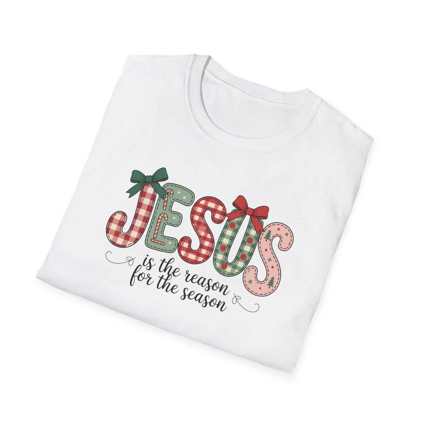 Jesus Is the Reason for the Season Christmas T-Shirt – Cute Plaid Holiday Christian Tee with Bows