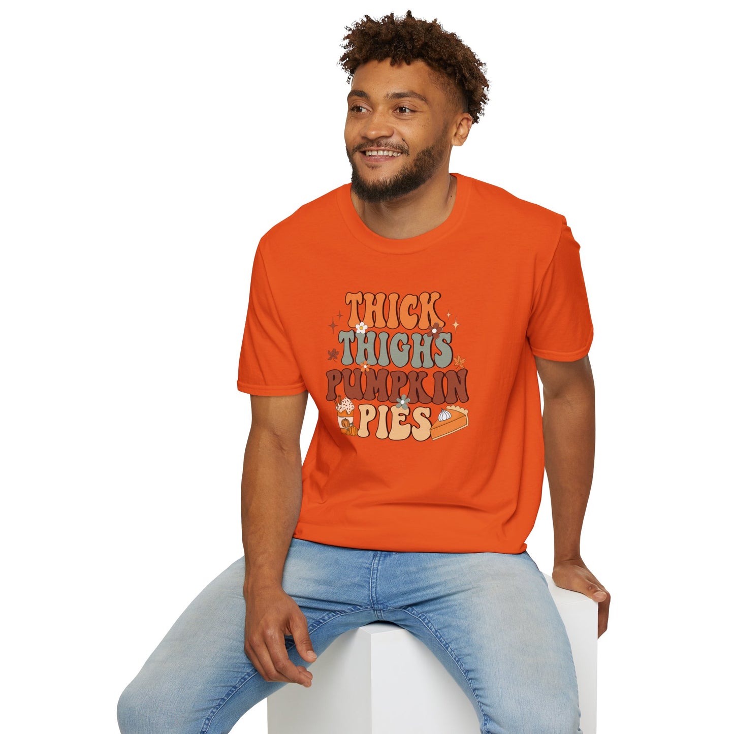 Thick Thighs Pumpkin Pie Fall T-Shirt - Cute Women's Autumn Tee, Thanksgiving Shirt, Pumpkin Thanksgiving Tee, Cozy Fall Tee, Friendsgiving