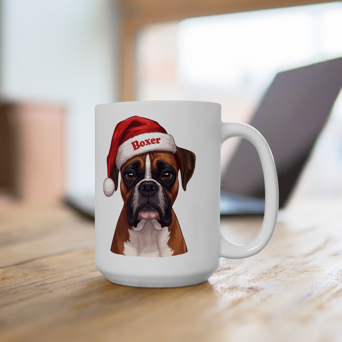 Boxer Holiday Portrait Mug – Cute Holiday Coffee Cup, Festive Boxer Ceramic Mug, Christmas Gift Idea (11oz/15oz)