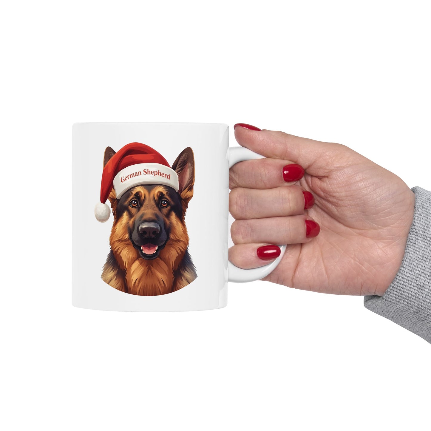 German Shepherd Holiday Portrait Mug – Cute Holiday Coffee Cup, Festive German Shepherd Ceramic Mug, Christmas Gift Idea (11oz/15oz)