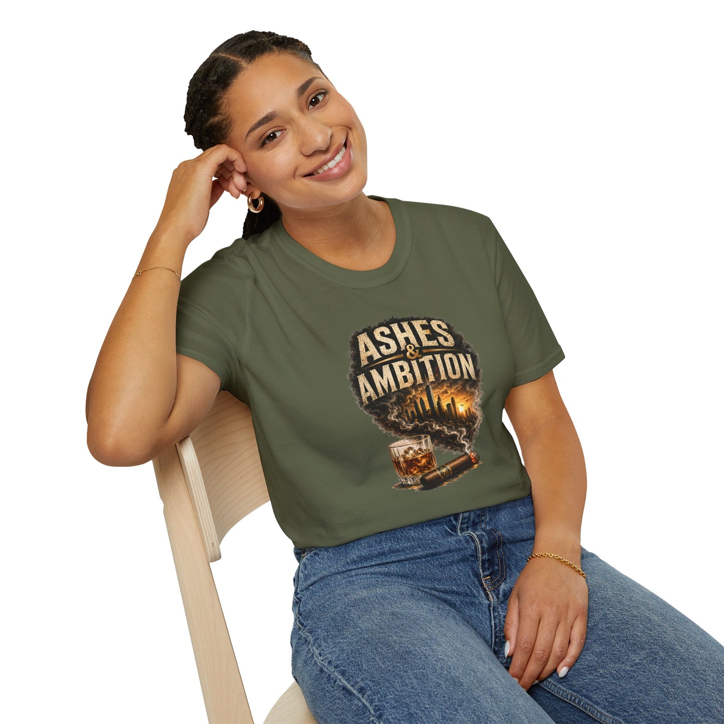 Ashes & Ambition Cigar T-Shirt – Whiskey, Success & Hustle Lifestyle Tee