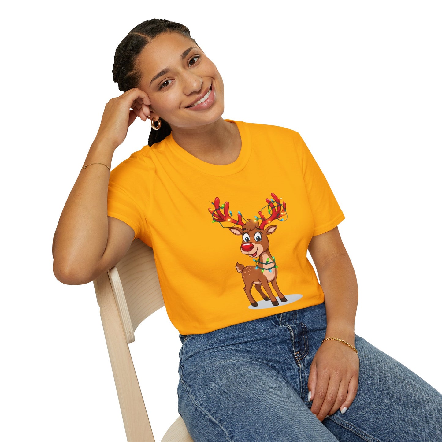 Smiling Reindeer with Christmas Lights Shirt, Family Christmas Shirts, Christmas T Shirt, Holiday Shirt, Cute Xmas Shirt for the family, Holiday Gift