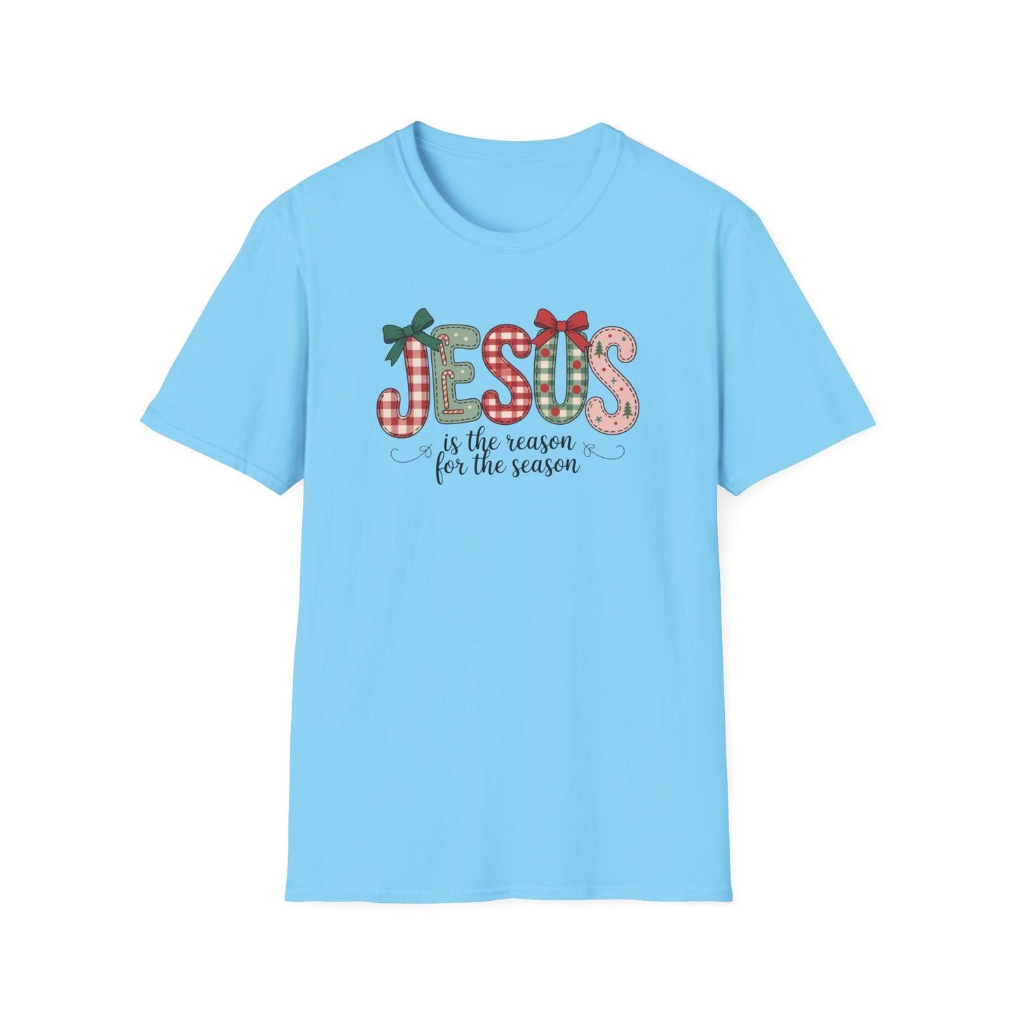 Jesus Is the Reason for the Season Christmas T-Shirt – Cute Plaid Holiday Christian Tee with Bows