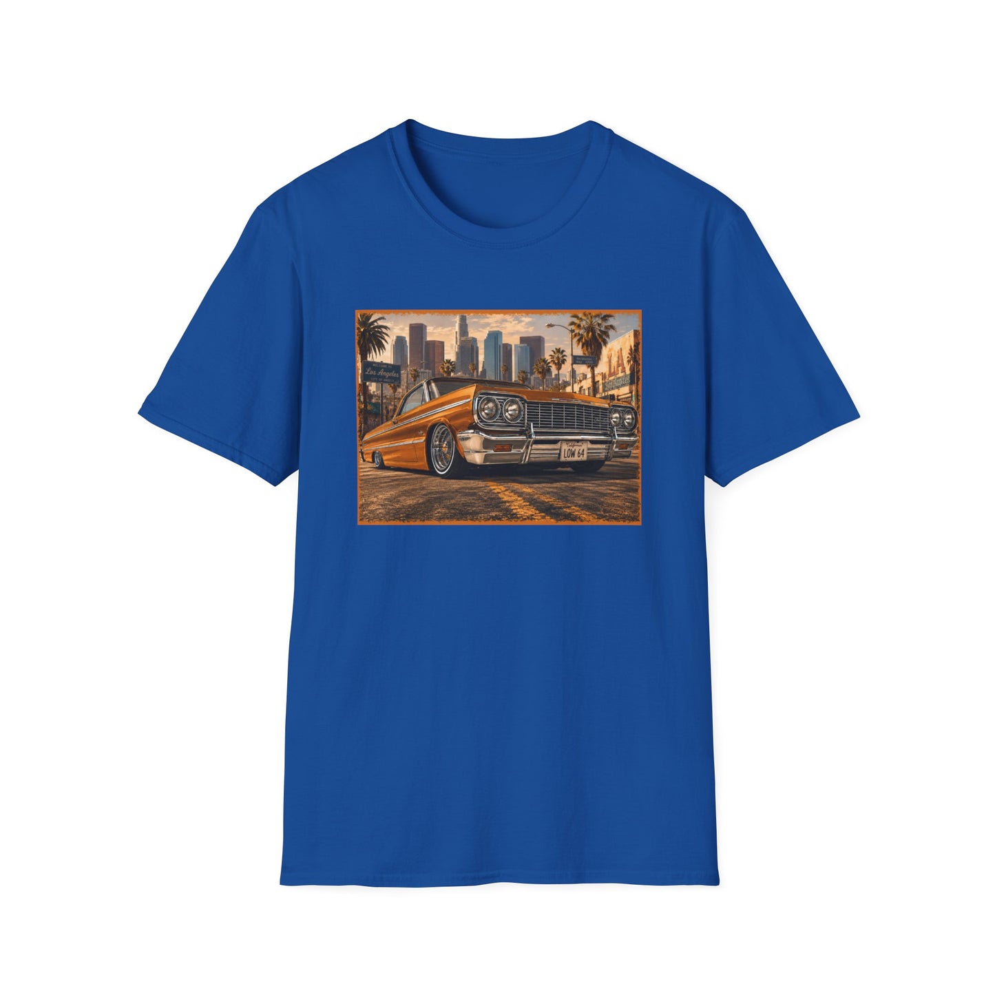 Los Angeles Lowrider T-Shirt, Orange Classic Car Graphic Tee, 1964 Style Car Shirt for Car Lovers
