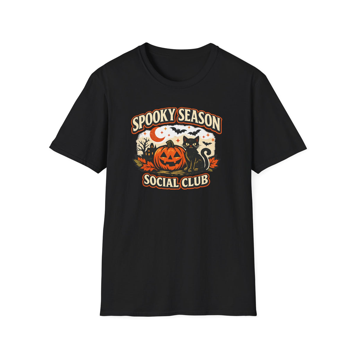 Halloween Black Cat Shirt, Spooky Season Social Club Tee, Pumpkin Cat T-Shirt, Cute Halloween Shirt, Fall Graphic Tee