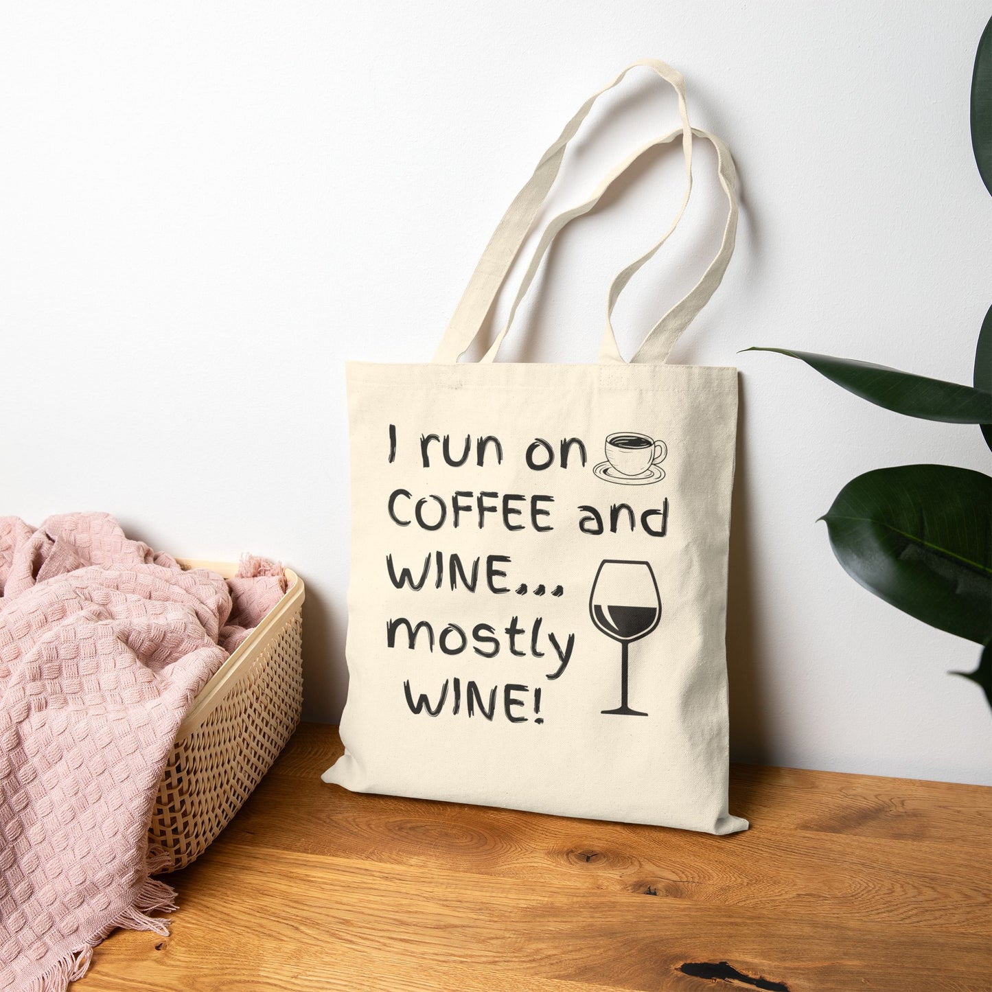I Run on Coffee and Wine Mostly Wine Tote Bag, Funny Gifts for Wine Lovers, Shopping Tote, Wine Enthusiast Accessory, Mother's Day Gift