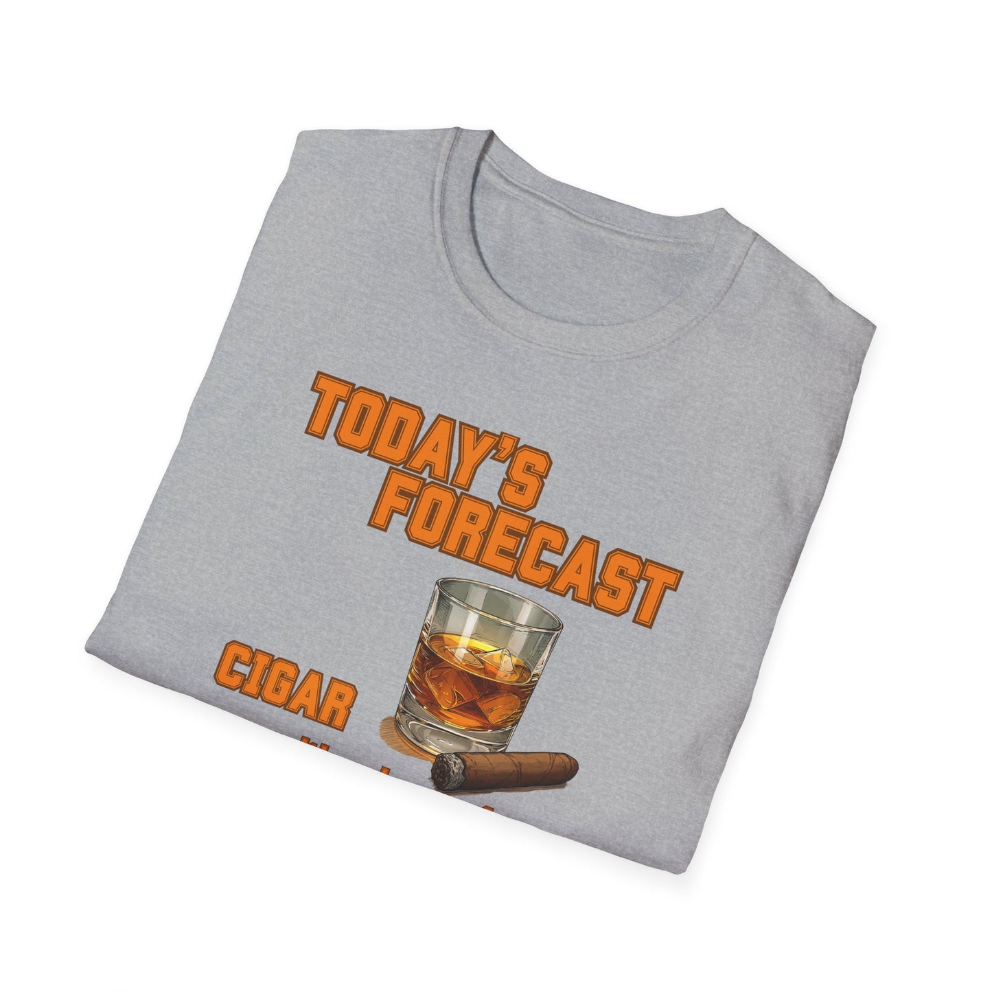 Today's Forecast Cigar with a chance of Whiskey Unisex T-Shirt, BBQ Pool Party Shirt, Fathers Day Gift, Relaxation Leisure, Cigar lover Gift