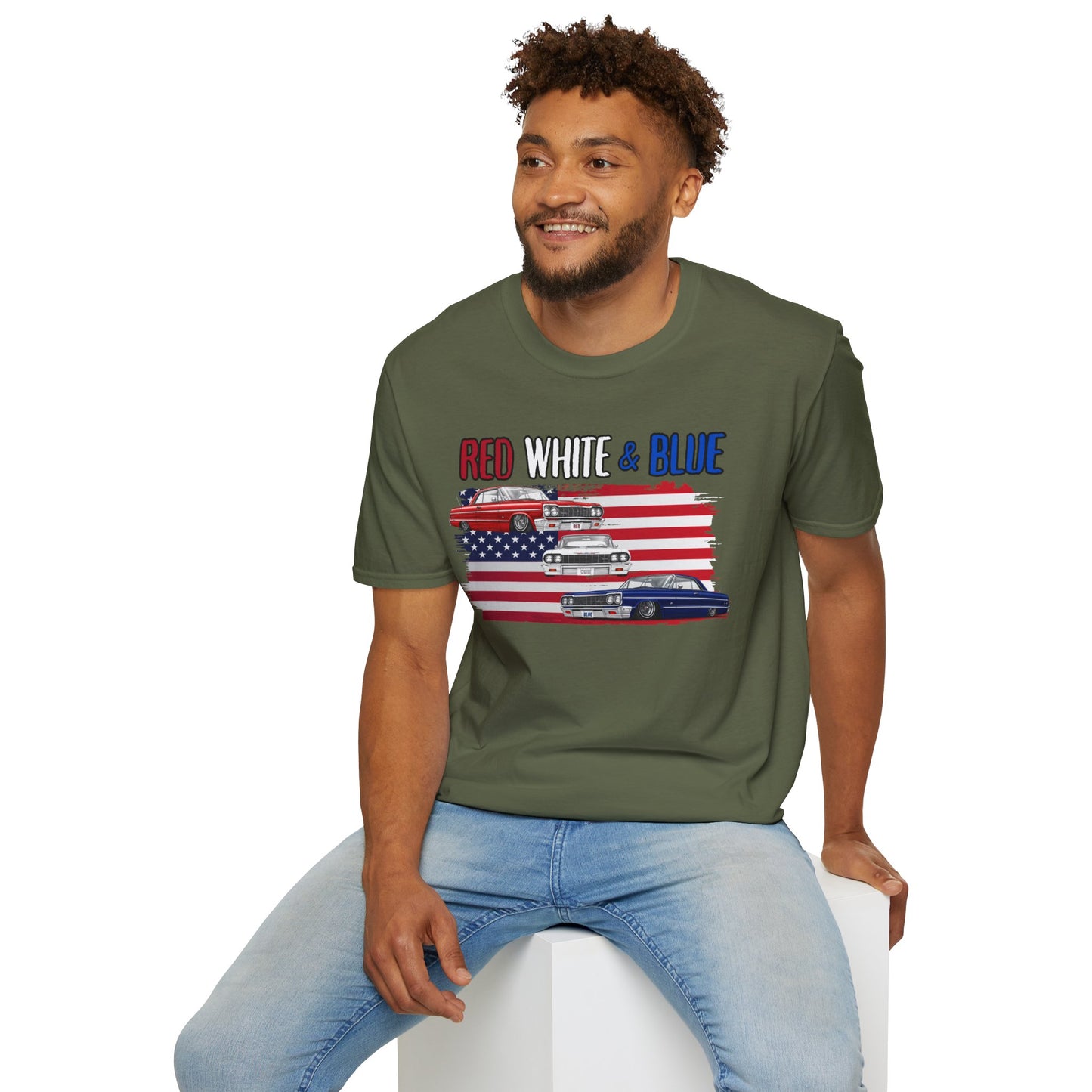 Patriotic Lowrider Shirt, Red White and Blue Car Tee, Classic Car Shirt, 4th of July Car Lover Gift, Unisex Auto Tee