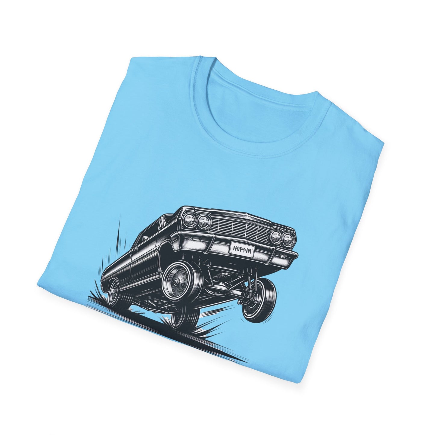 1964 Chevy Impala Hydraulics Lowrider Ink Drawing T-Shirt - Chicano Car Club Graphic Tee - Old School Hip Hop Cholo Art Tee Design