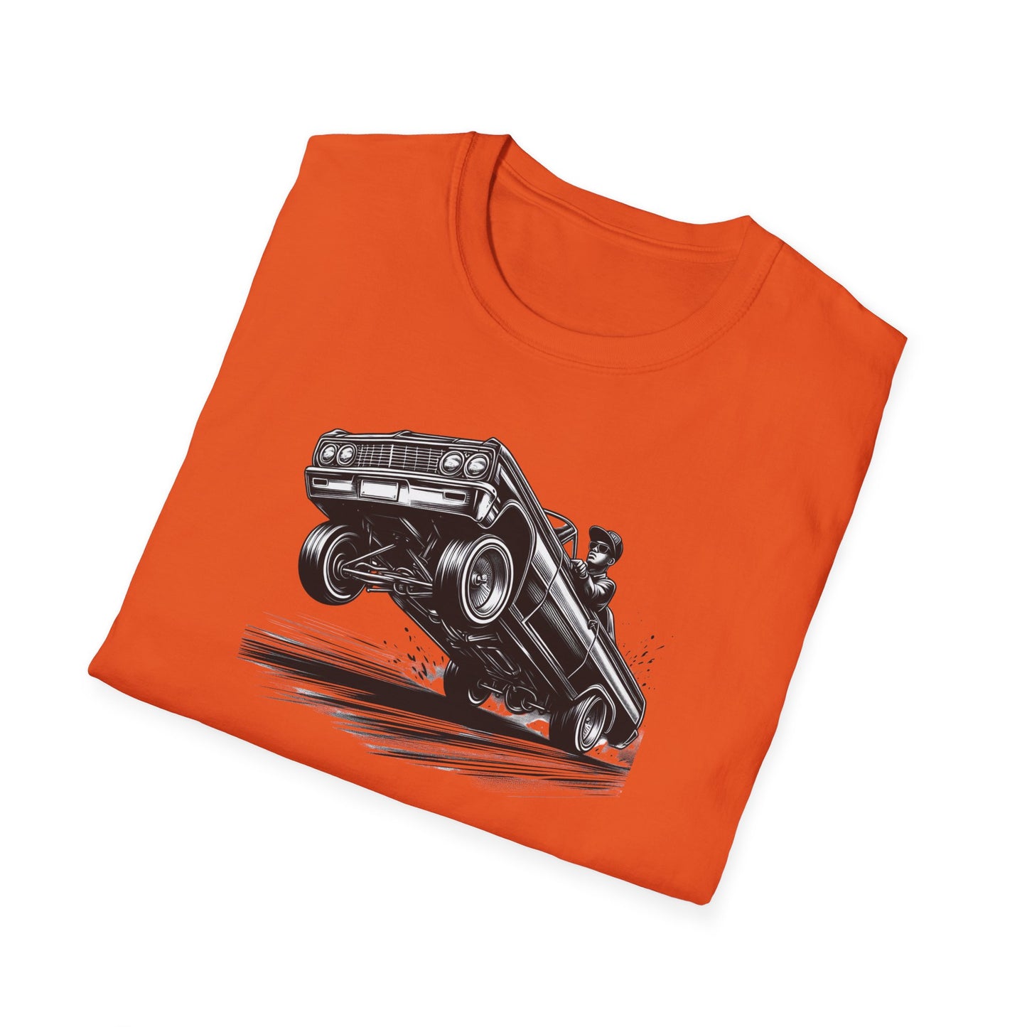 1964 Chevy Impala Hydraulics Lowrider Ink Drawing T-Shirt - Old School Hip Hop Cholo Art Tee Design - Chicano Car Club Graphic Tee