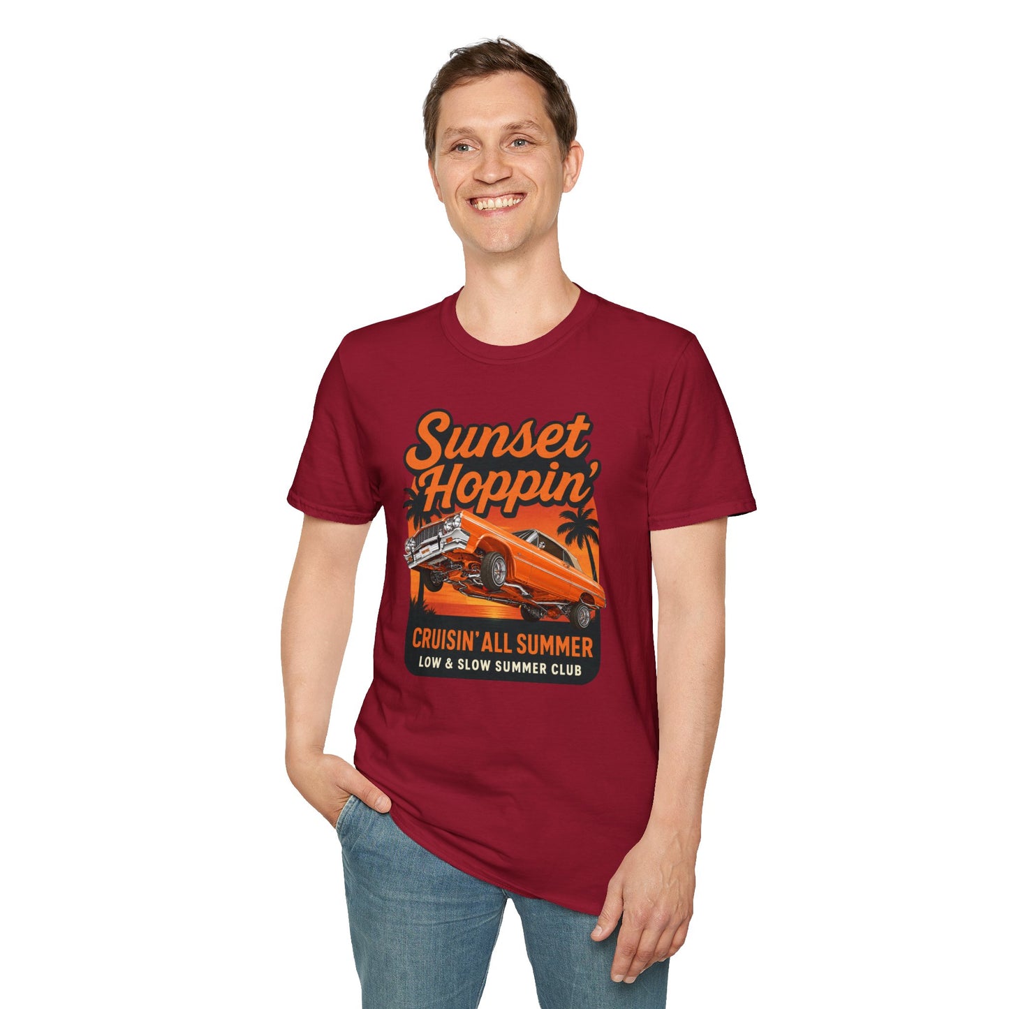 Lowrider Summer Shirt, Sunset Hoppin Tee, Cruisin All Summer Graphic Shirt, Low and Slow Car Tee, Unisex Car Lover Gift
