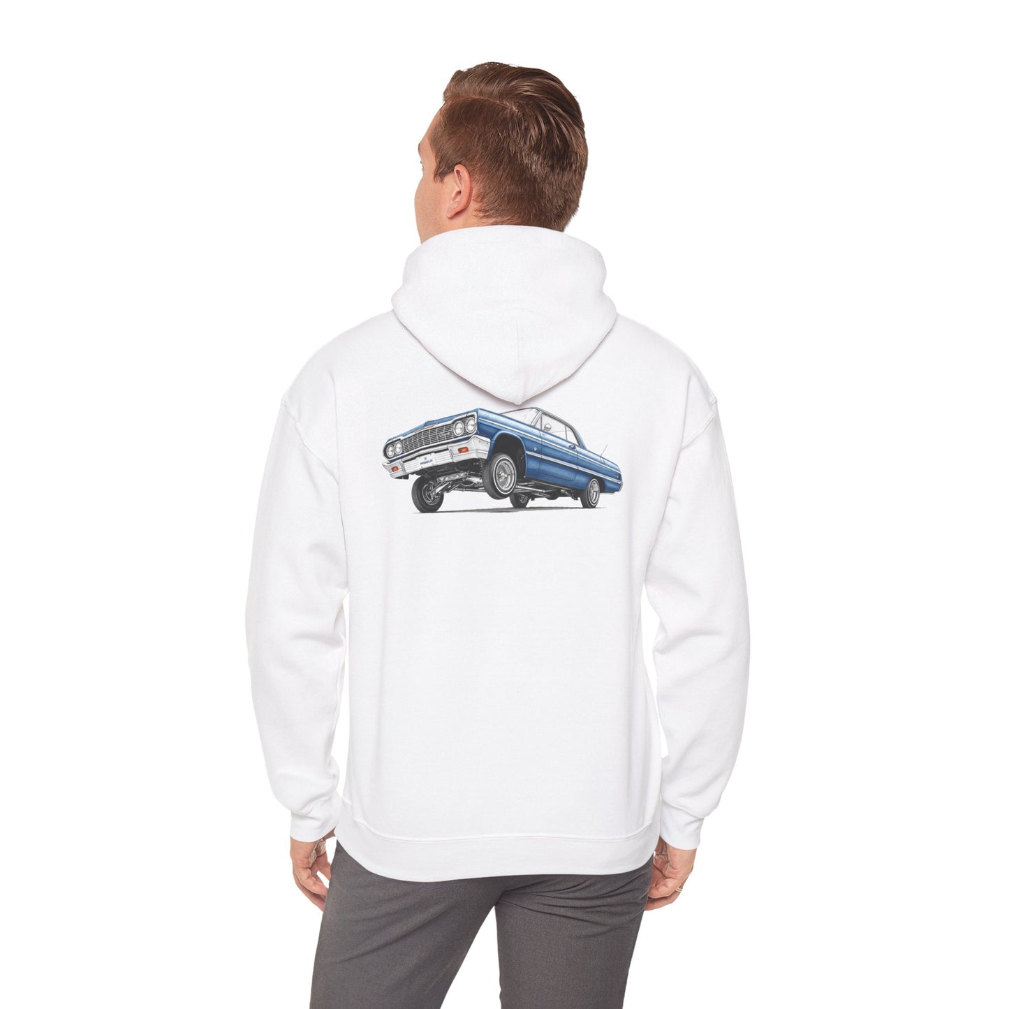 1964 Chevy Impala Hydraulics Lowrider Ink Drawing Hoodie - Old School Hip Hop Cholo Art Design - Chicano Car Club Graphic Hoodie