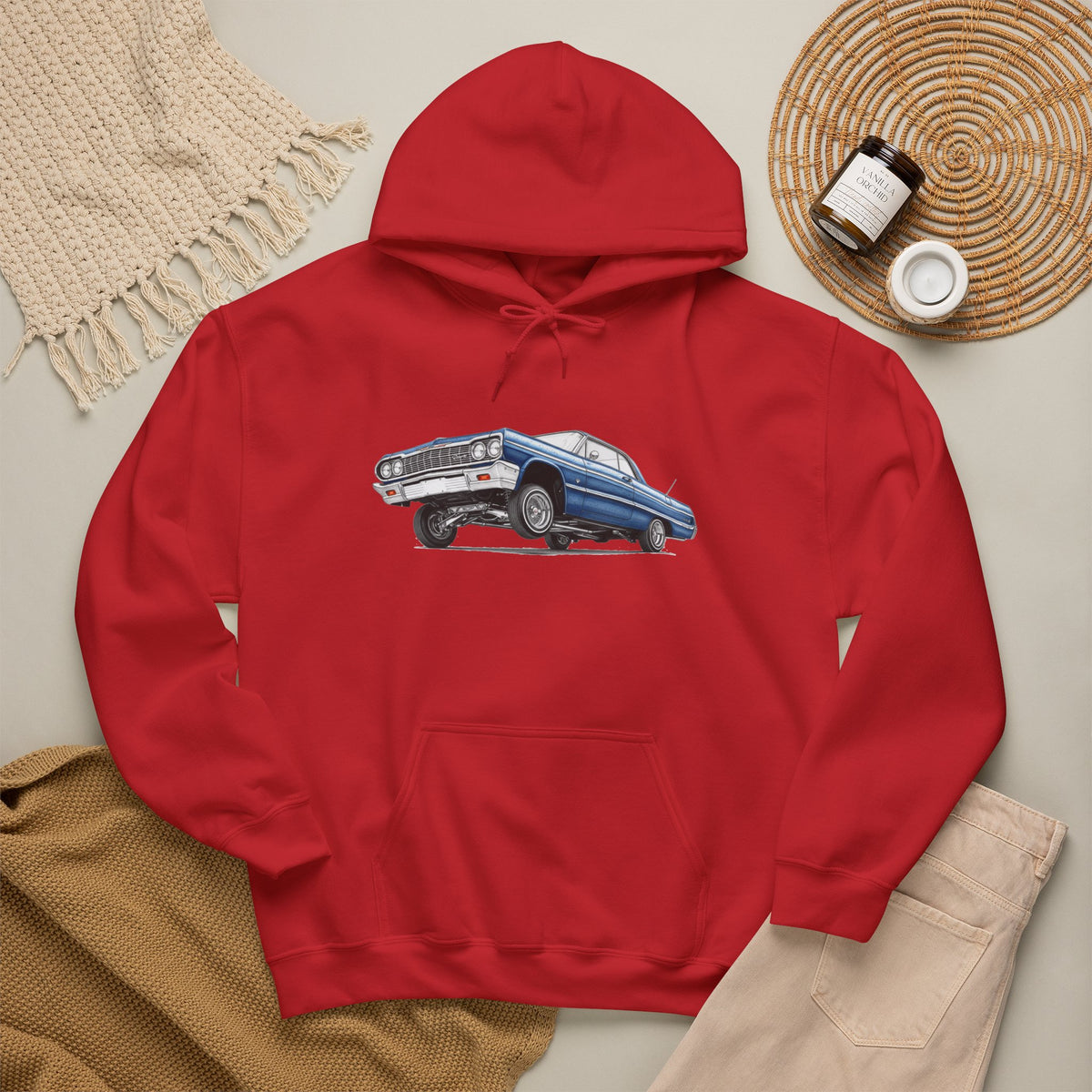 Classic Car Hoodie, Lowrider Car Hoodie, Blue Vintage Car Sweatshirt, Car Enthusiast Gift, Unisex Automotive Hoodie