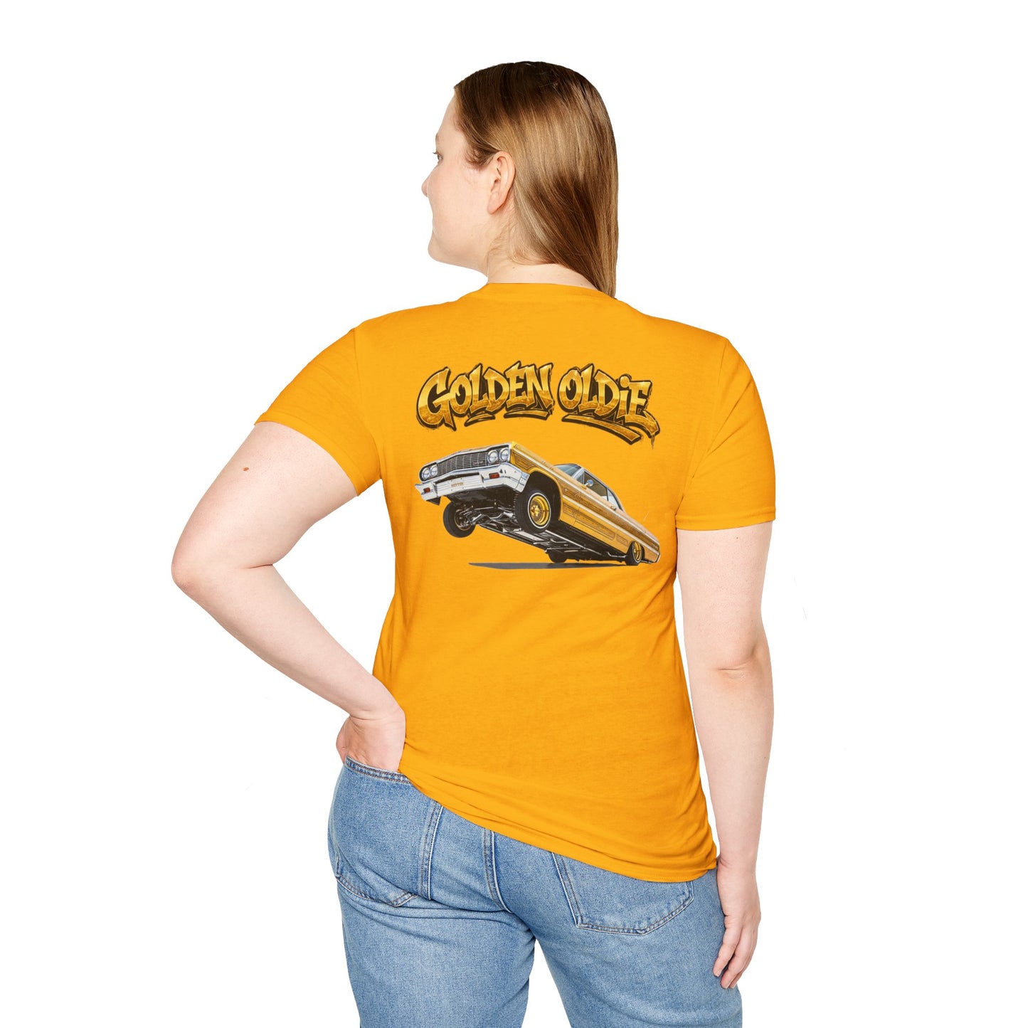 Back Print Lowrider Shirt, Golden Oldie Classic Car Tee, Vintage Car Enthusiast Shirt, Retro Auto Gift, Unisex Car Lover Tee