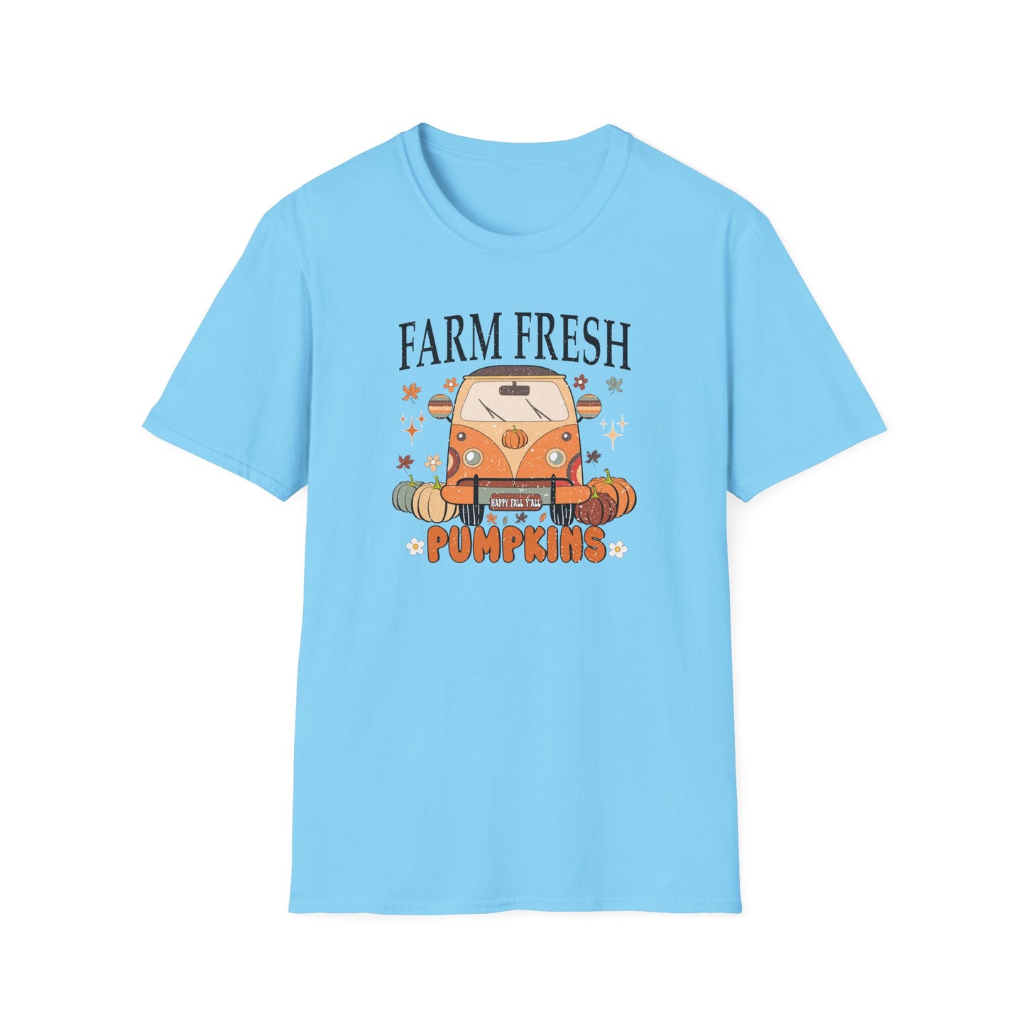 Farm Fresh Pumpkin Happy Fall Yall T-Shirt - Women's Autumn Tee, Thanksgiving Shirt, Pumpkin Thanksgiving Tee, Cozy Fall Tee for Her