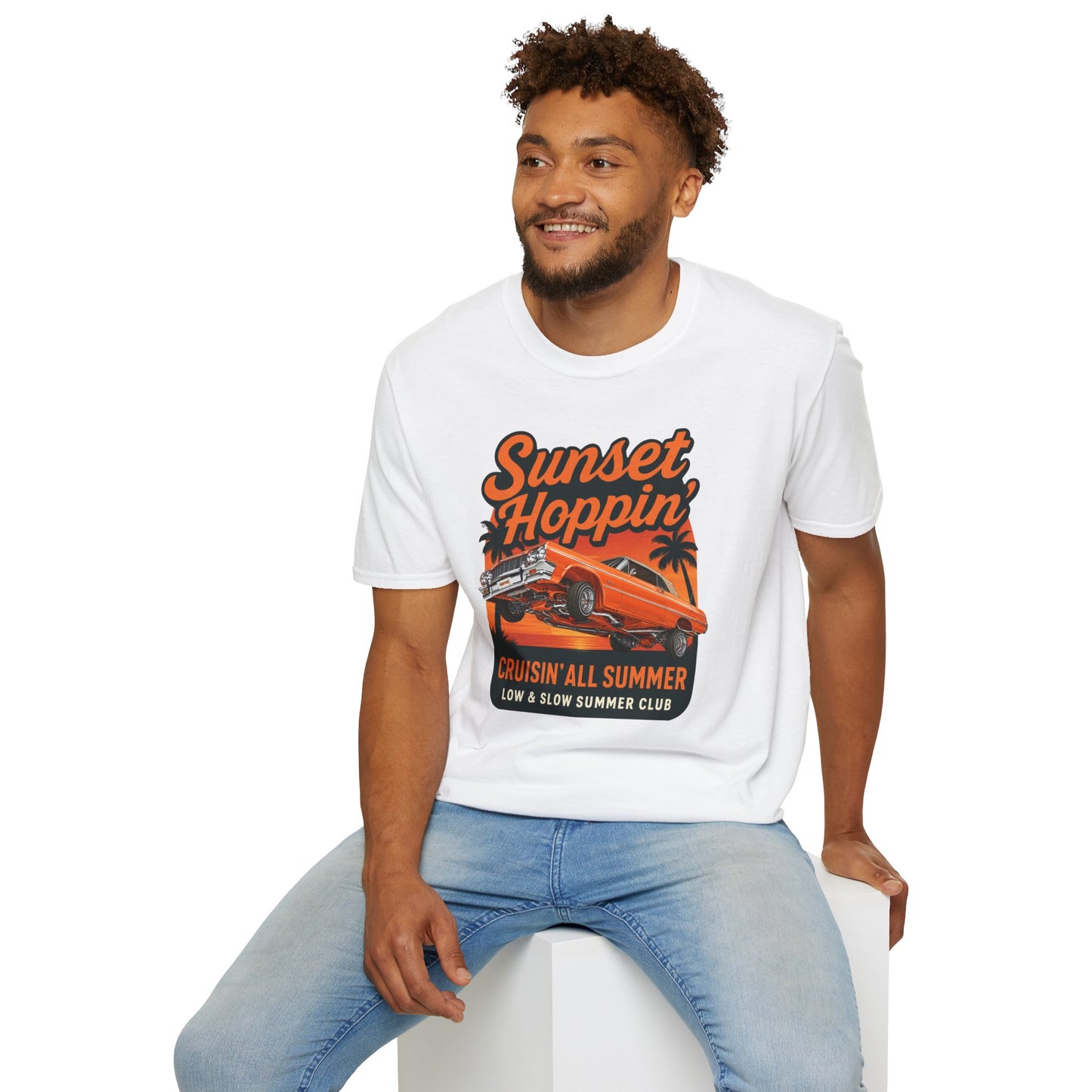 Lowrider Summer Shirt, Sunset Hoppin Tee, Cruisin All Summer Graphic Shirt, Low and Slow Car Tee, Unisex Car Lover Gift