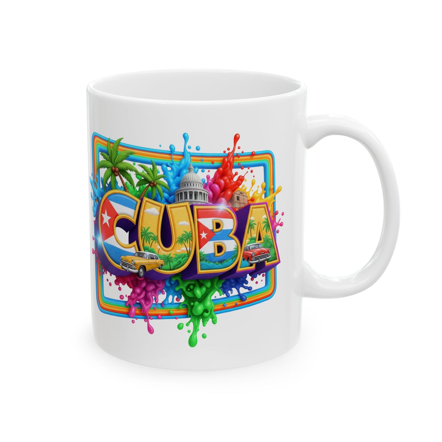 Colorful Cuban Flag Ceramic Mug, 11oz 15oz - Vibrant Cuba Souvenir Coffee Cup, Patriotic Tea Mug, Cuban American Gift, Kitchen Decor