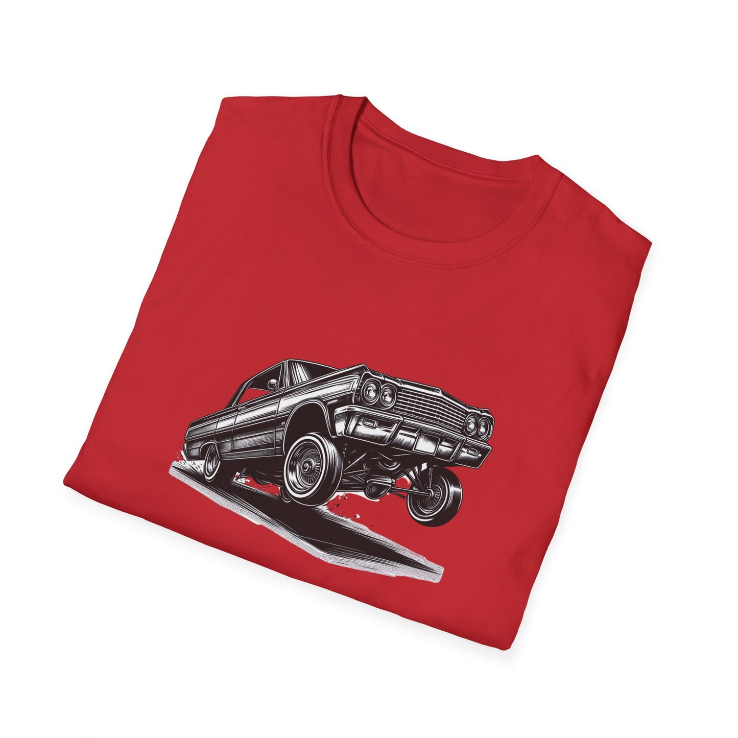 1964 Chevy Impala Hydraulics Lowrider Ink Drawing Graphic T-Shirt - Old School Hip Hop Cholo Art Design - Chicano Car Club Graphic Tee