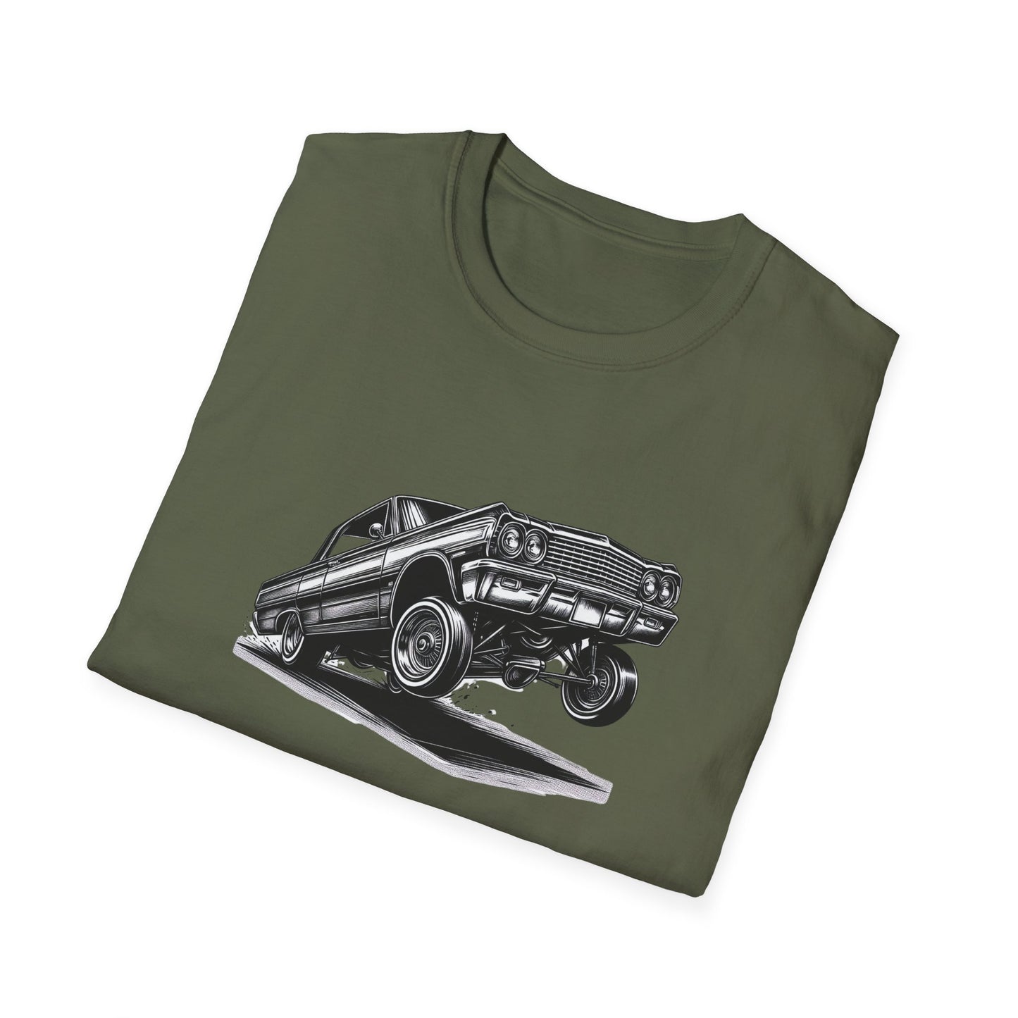 1964 Chevy Impala Hydraulics Lowrider Ink Drawing Graphic T-Shirt - Old School Hip Hop Cholo Art Design - Chicano Car Club Graphic Tee