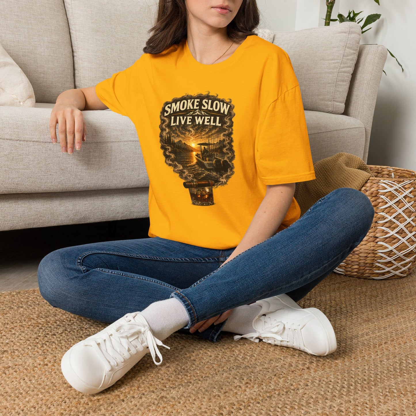 Smoke Slow Live Well Cigar T-Shirt – Whiskey & Outdoor Boating Lifestyle Cigar Tee
