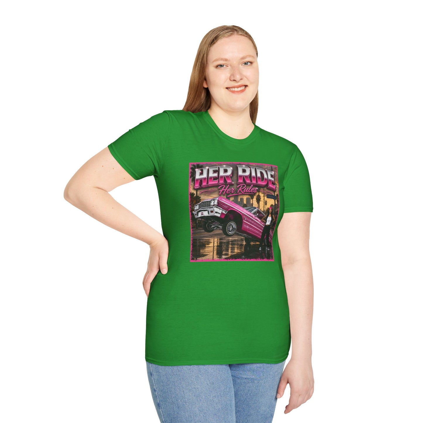 Women Lowrider Shirt, Her Ride Her Rules Tee, Pink Classic Car Graphic Shirt, Car Enthusiast Gift, Retro Auto Tee