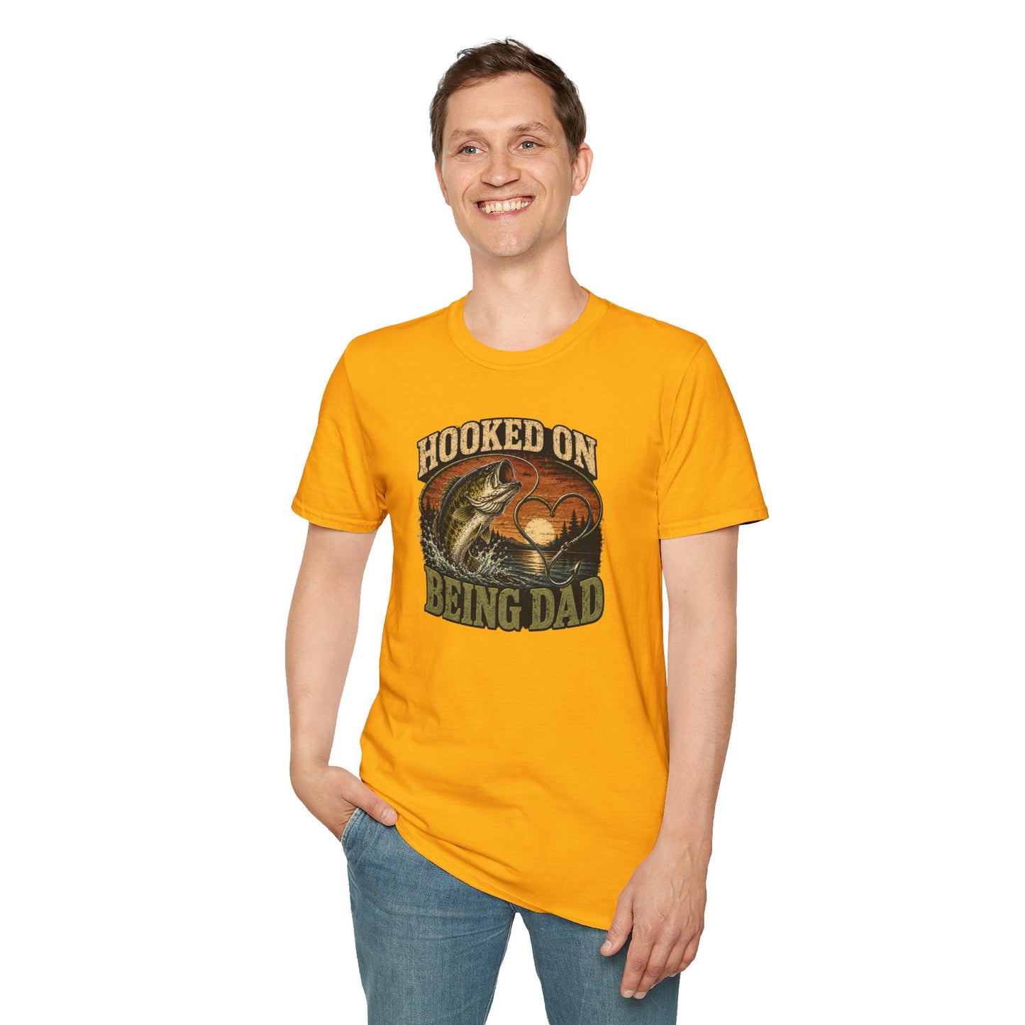 Fishing Dad Shirt, Hooked on Being Dad Tee, Bass Fishing T-Shirt, Fathers Day Shirt for Dad, Fisherman Gift