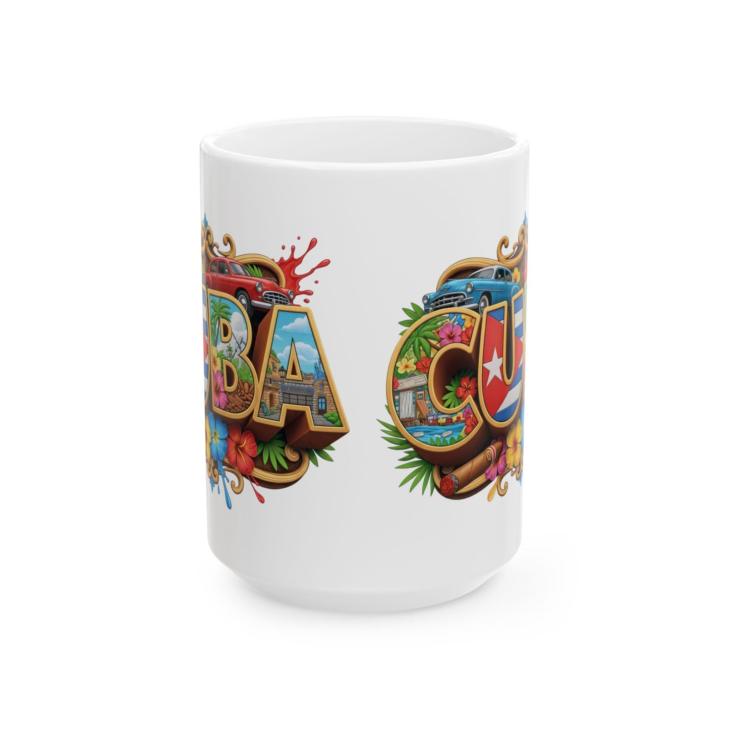 Colorful Cuban Flag Ceramic Mug, 11oz 15oz - Vibrant Cuba Souvenir Coffee Cup, Patriotic Tea Mug, Cuban American Gift, Kitchen Decor