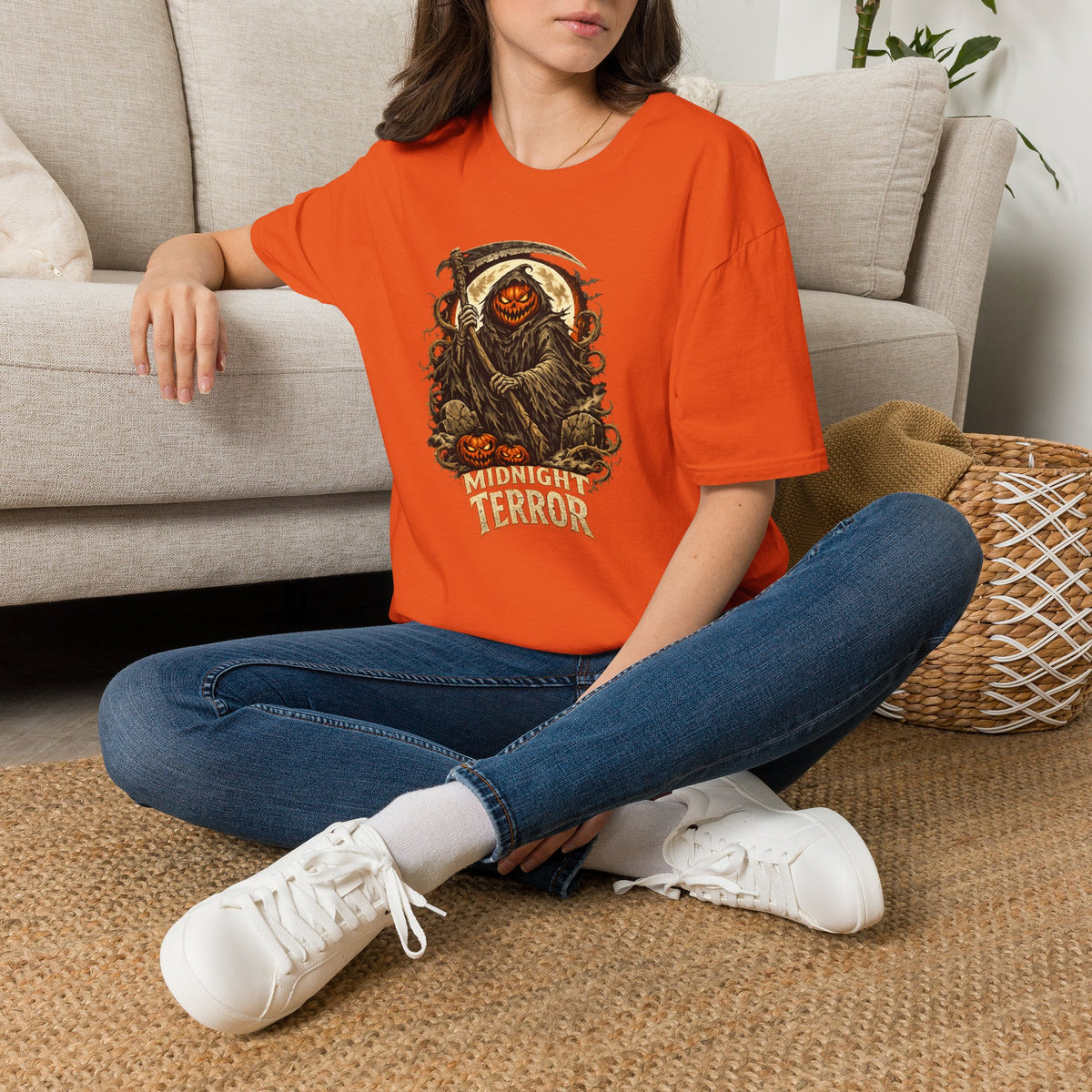 Halloween Horror Shirt, Midnight Terror T-Shirt, Pumpkin Reaper Tee, Scary Spooky Season Shirt, Haunted Halloween Gift