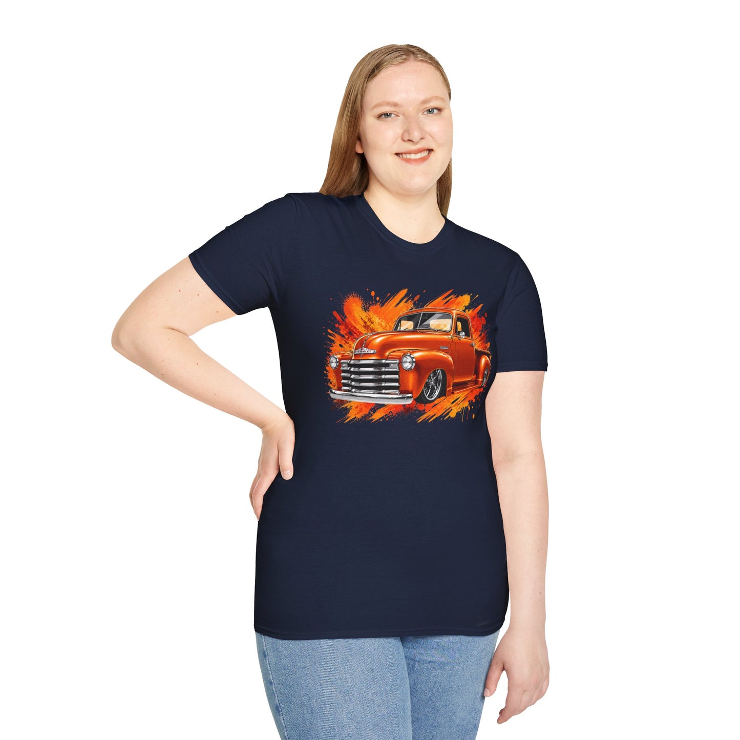 Orange Classic Truck T-Shirt, Vintage Pickup Graphic Tee, Custom Truck Shirt for Car Lovers