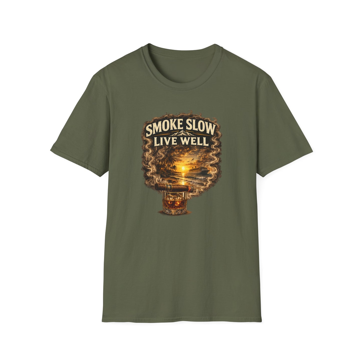 Smoke Slow Live Well Yacht T-Shirt – Cigar, Whiskey & Coastal Luxury Tee
