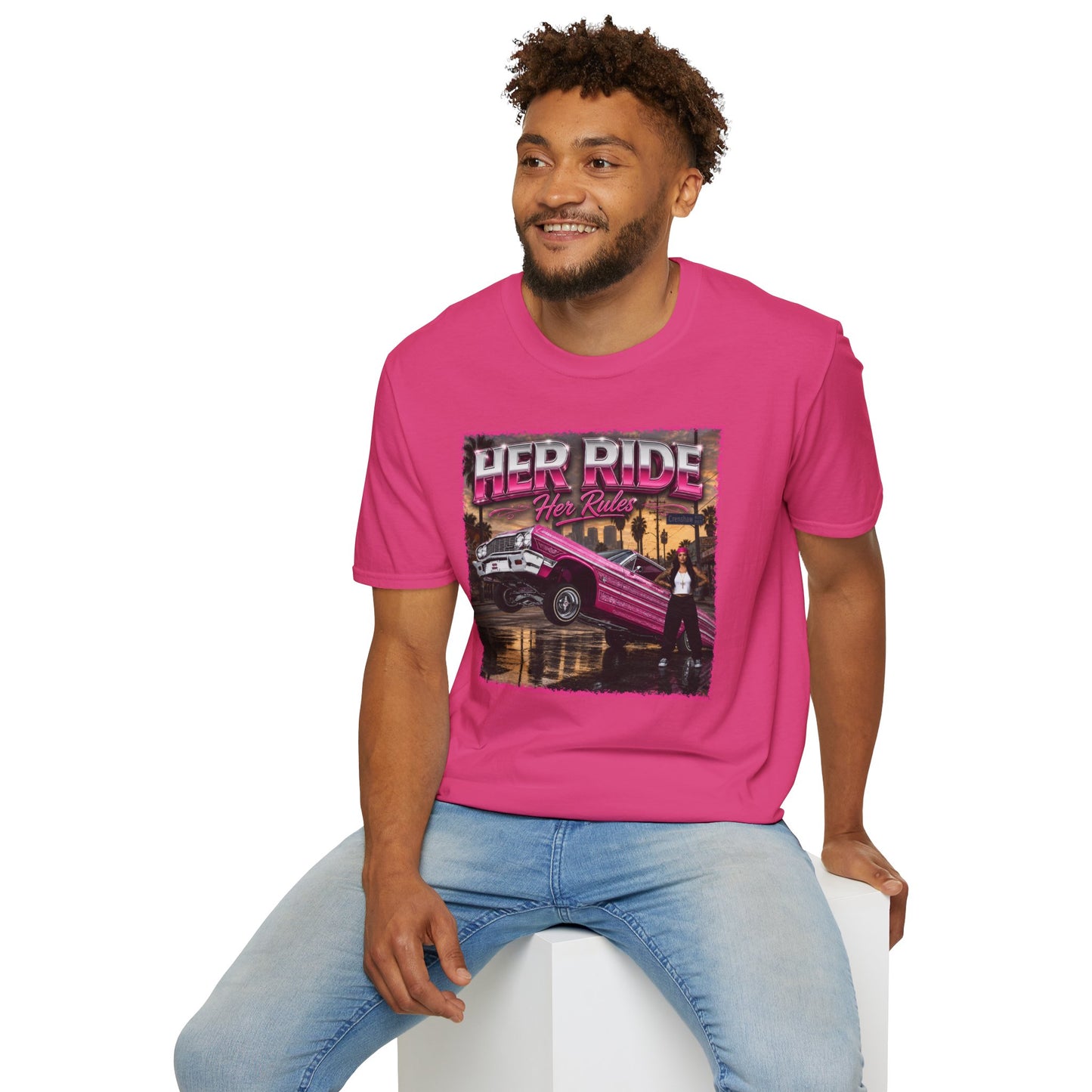 Women Lowrider Shirt, Her Ride Her Rules Tee, Pink Classic Car Graphic Shirt, Car Enthusiast Gift, Retro Auto Tee