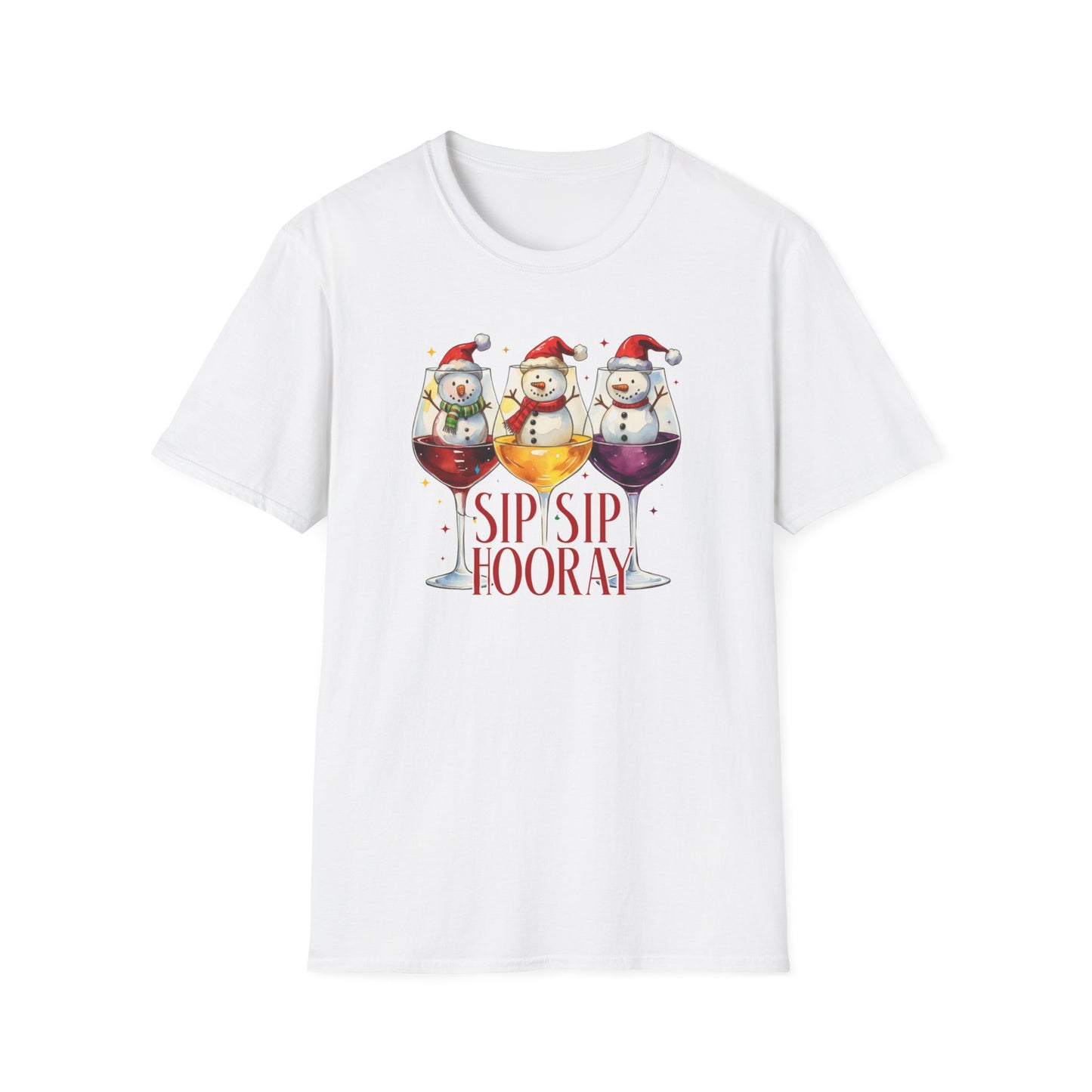 Sip Sip Hooray Christmas T-Shirt – Cute Snowman Wine Glass Holiday Tee, Funny Festive Drinking Shirt