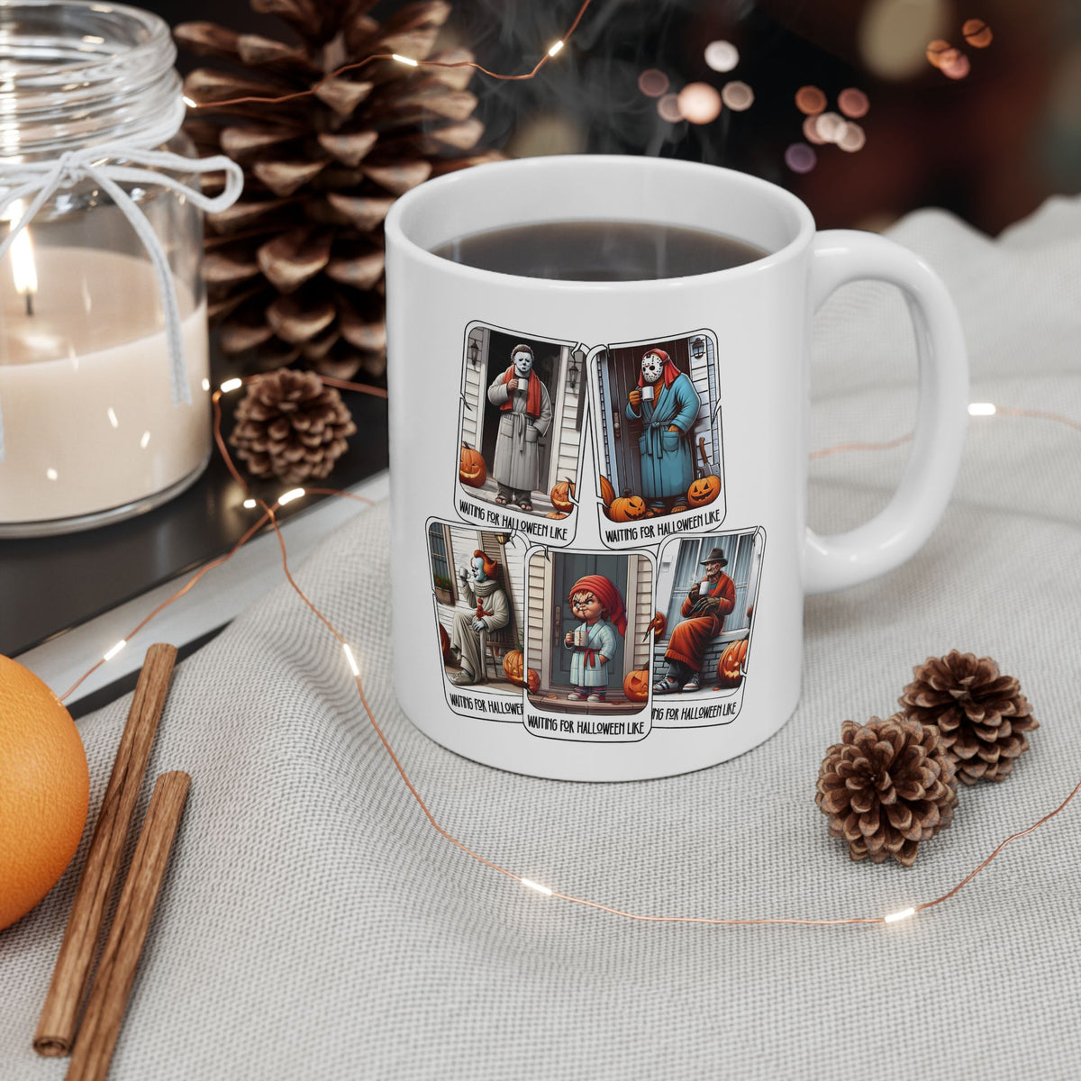 Horror Movie Villains waiting for Halloween  Mug - Halloween Horror Lovers, Coffee Lovers, Spooky Gifts, Unique Home Decor, 11oz 15oz