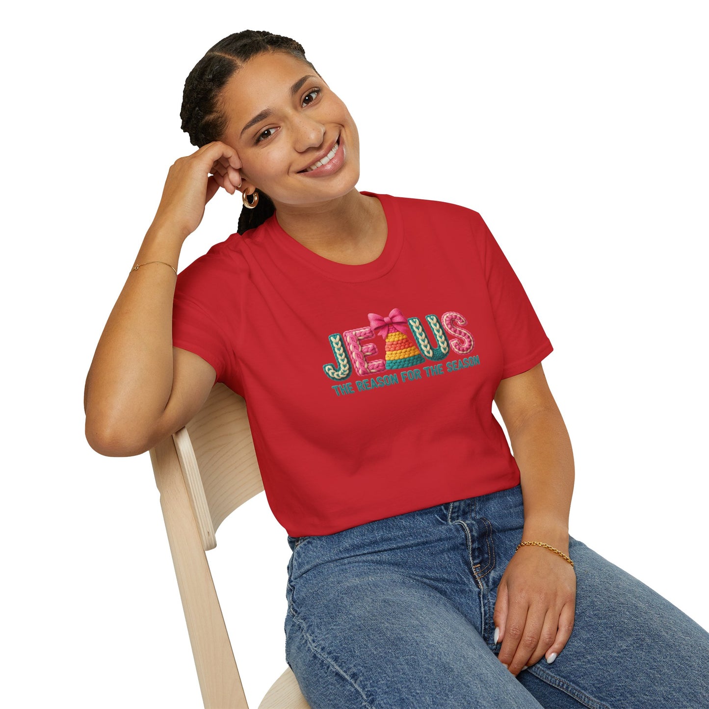 Jesus Christmas T-Shirt – The Reason for the Season Tee, Faith Christian Holiday Shirt with Bow Design