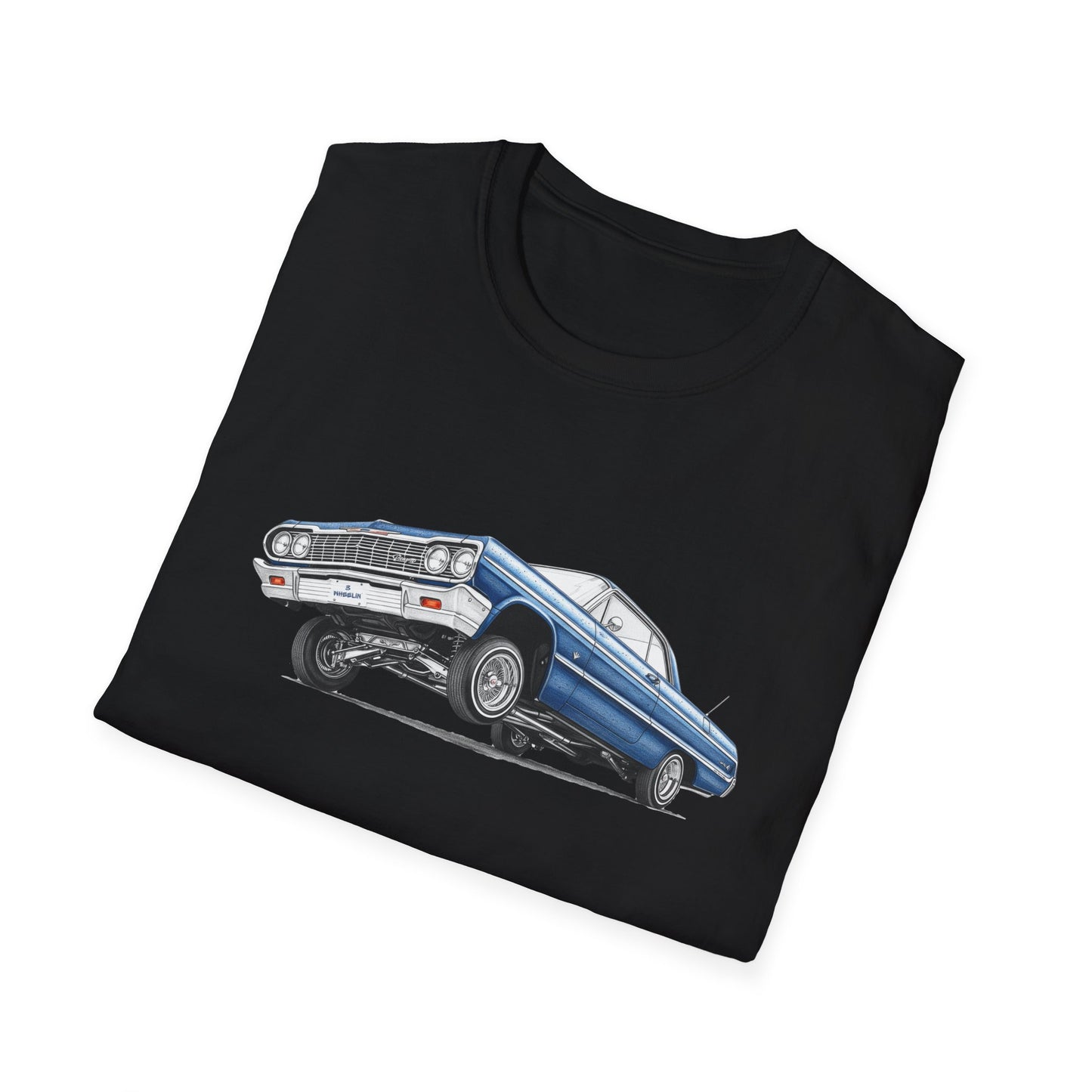 1964 Chevy Impala Hydraulics Lowrider Ink Drawing T-Shirt - Old School Hip Hop Cholo Art Tee Design - Chicano Car Club Graphic Tee