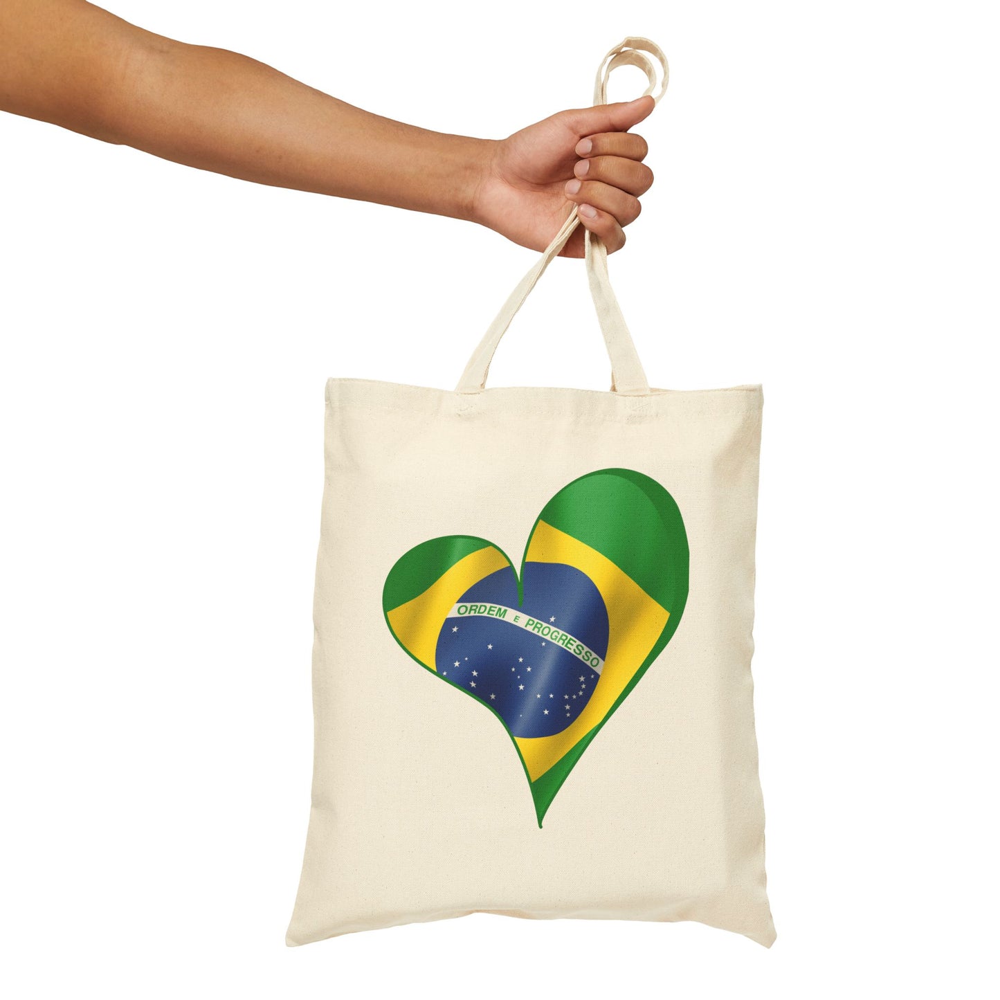 Brazil Flag Heart Tote Bag, Cotton Canvas Grocery Shopping Beach Handbag, Brazilian Pride Gift, Patriotic Shoulder Bag
