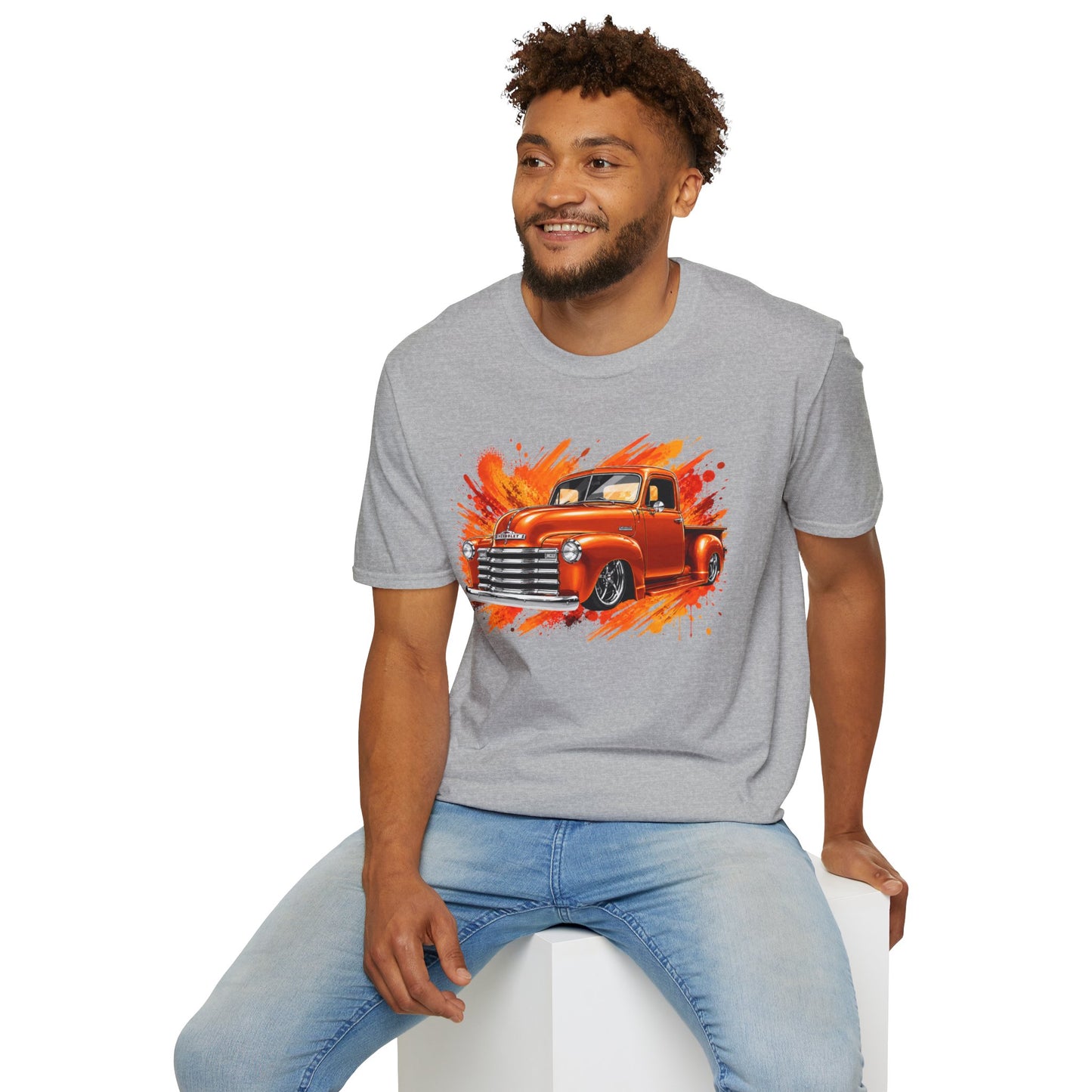 Orange Classic Truck T-Shirt, Vintage Pickup Graphic Tee, Custom Truck Shirt for Car Lovers