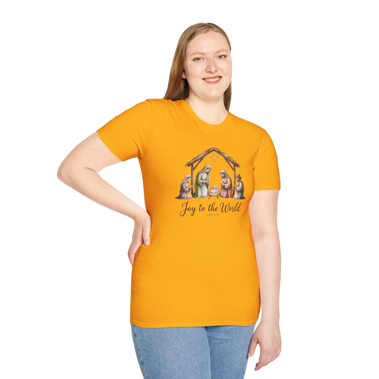 Joy to the World Nativity T-Shirt – Luke 2:10 Christmas Shirt with Holy Family, Christian Holiday Tee