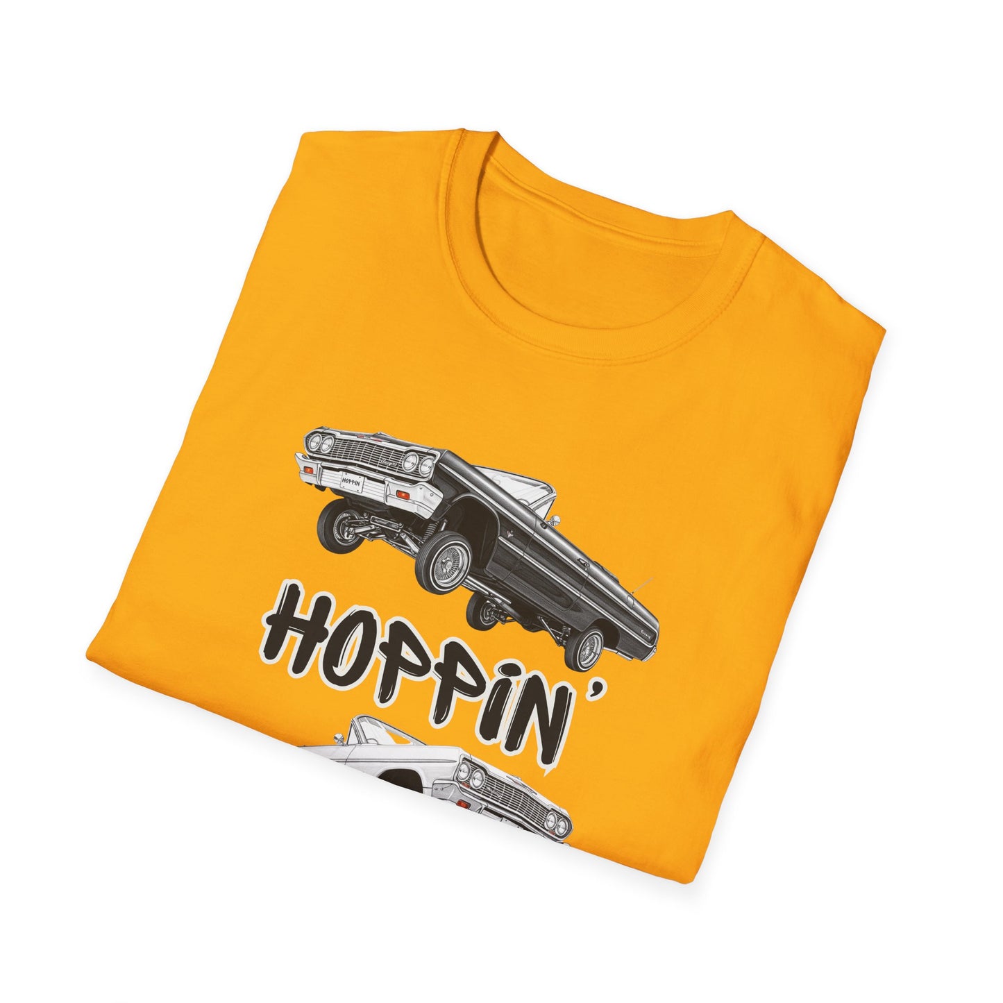 1964 Chevy Impala Hydraulics Lowrider Hoppin' Ink Drawing T-Shirt - Old School Hip Hop Cholo Art Tee Design - Chicano Car Club Graphic Tee