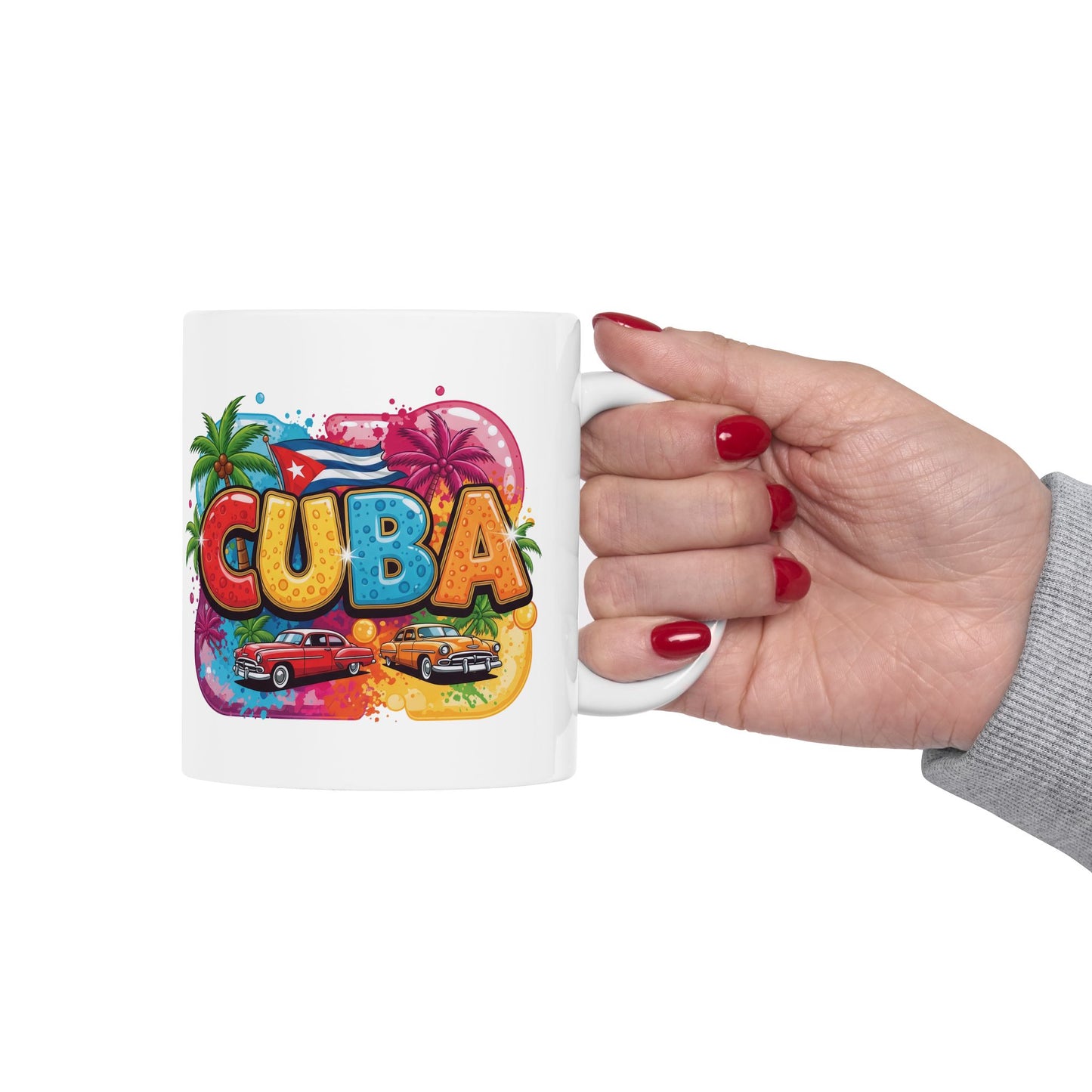 Colorful Cuban Flag Ceramic Mug, 11oz 15oz - Vibrant Cuba Souvenir Coffee Cup, Patriotic Tea Mug, Cuban American Gift, Kitchen Decor