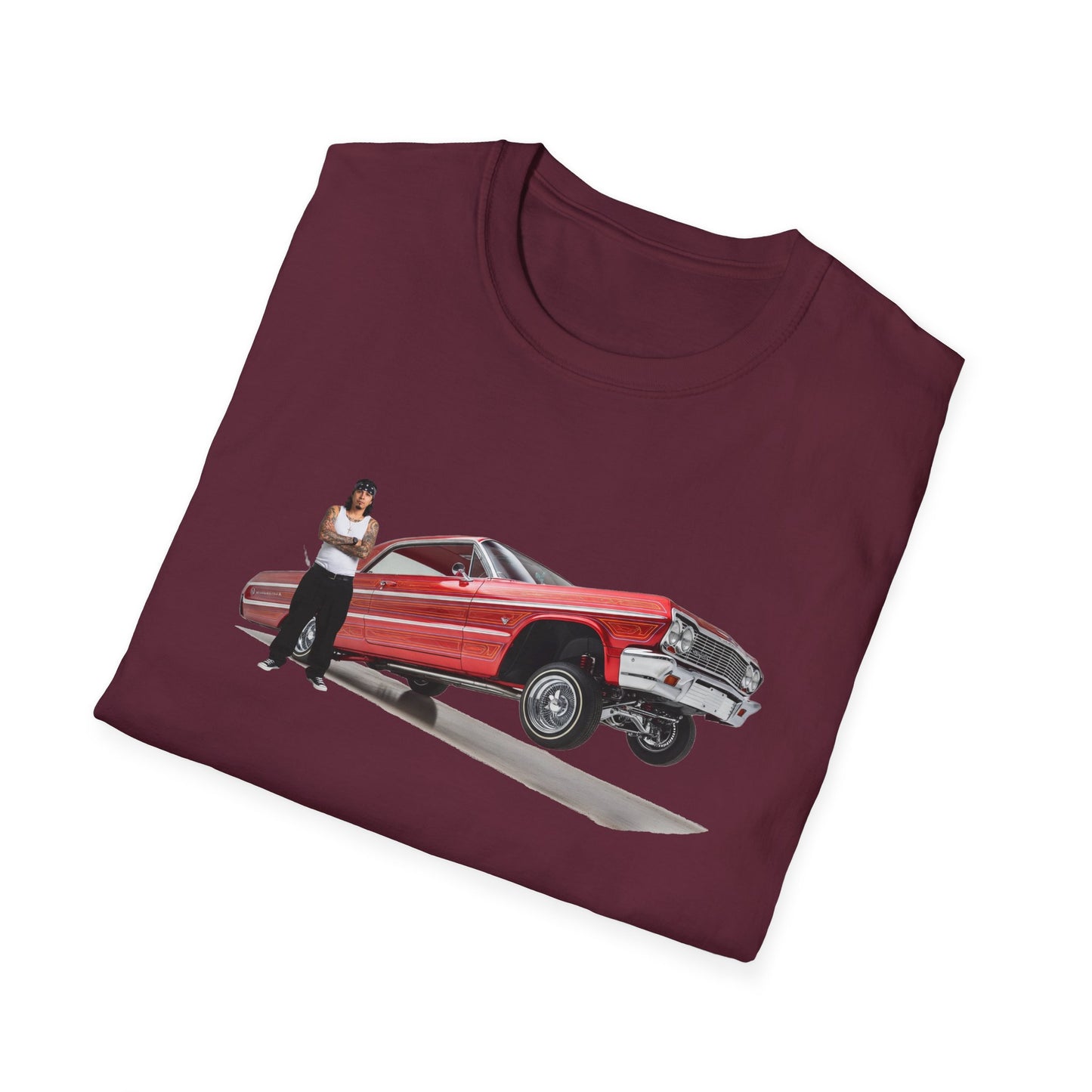 1964 Chevy Impala Hydraulics Lowrider Hoppin' graphic T-Shirt - Old School Hip Hop Cholo Art Tee Design - Chicano Car Club Graphic Tee