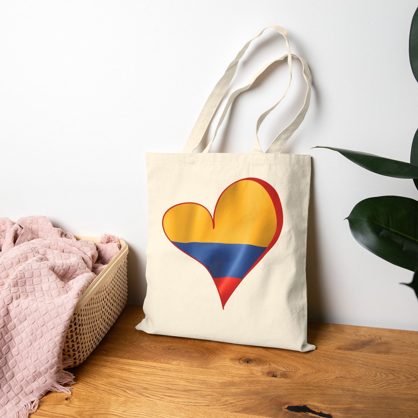 Colombia Flag Heart Tote Bag, Cotton Canvas Grocery Shopping Beach Handbag, Colombian Pride Gift, Patriotic Shoulder Bag