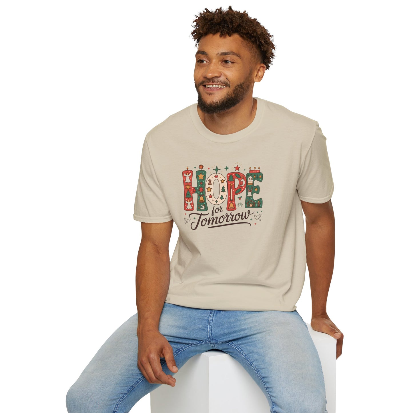 Hope for Tomorrow Christmas T-Shirt – Inspirational Holiday Faith Tee with Festive Lettering and Positive Message