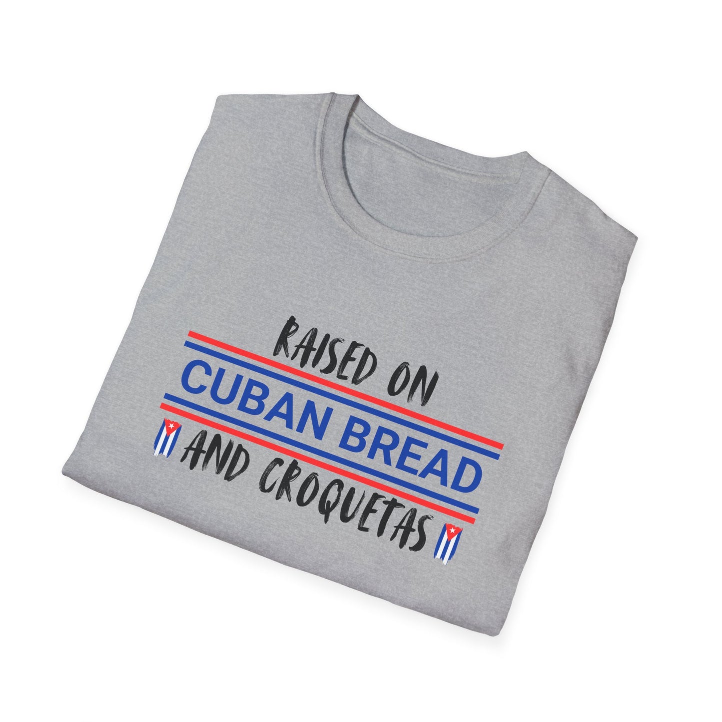 Raised on Cuban Bread and Croquetas T-Shirt, Cute Graphic Tee for Hispanic Heritage, Cuban Food Heritage, Latin roots Tee, Hispanic Gift