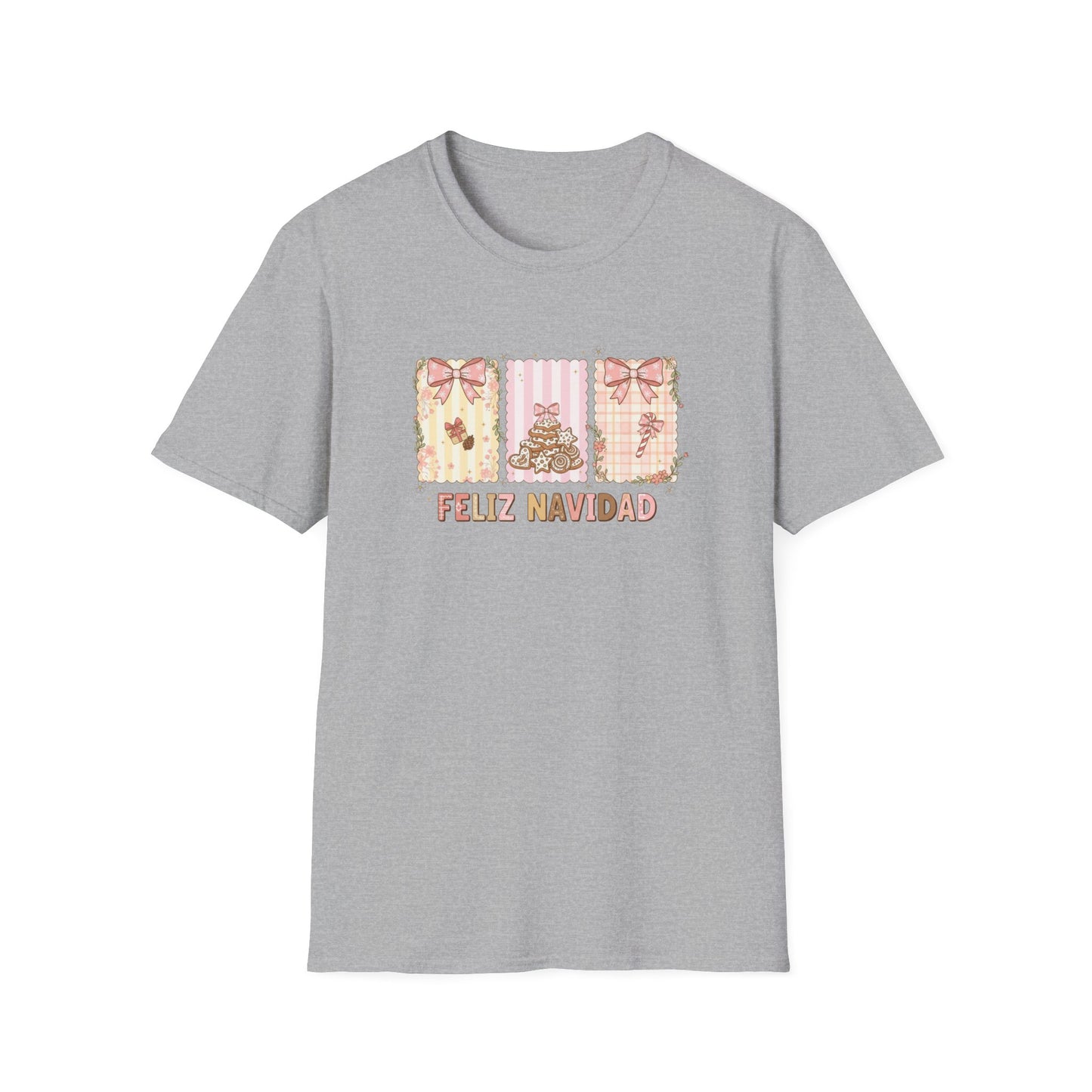 Feliz Navidad Christmas T-Shirt – Cute Pastel Holiday Tee with Bows & Gingerbread Design, Festive Spanish Christmas Shirt