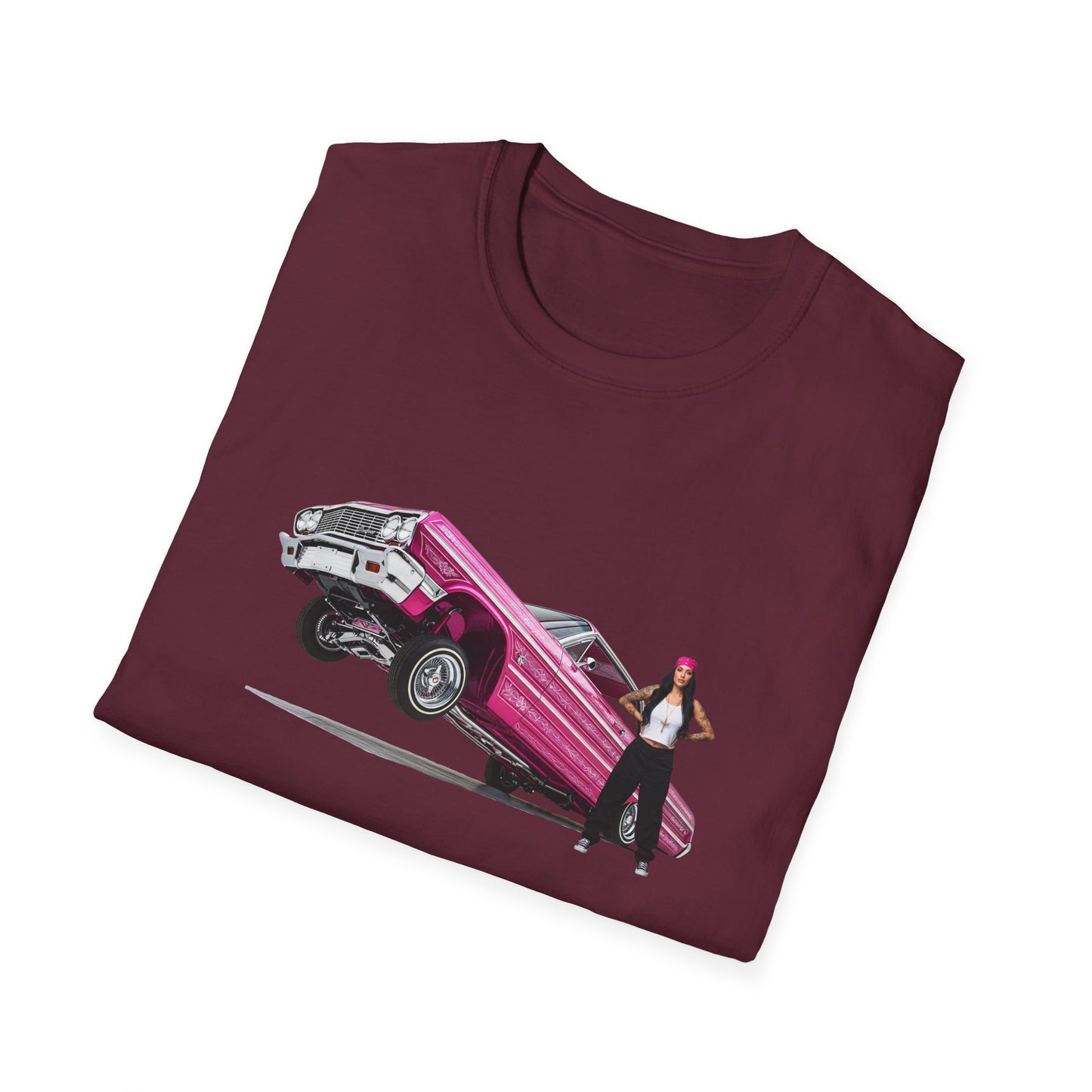 1964 Chevy Impala Hydraulics Lowrider Hoppin' graphic T-Shirt - Old School Hip Hop Cholo Art Tee Design - Chicano Car Club Graphic Tee